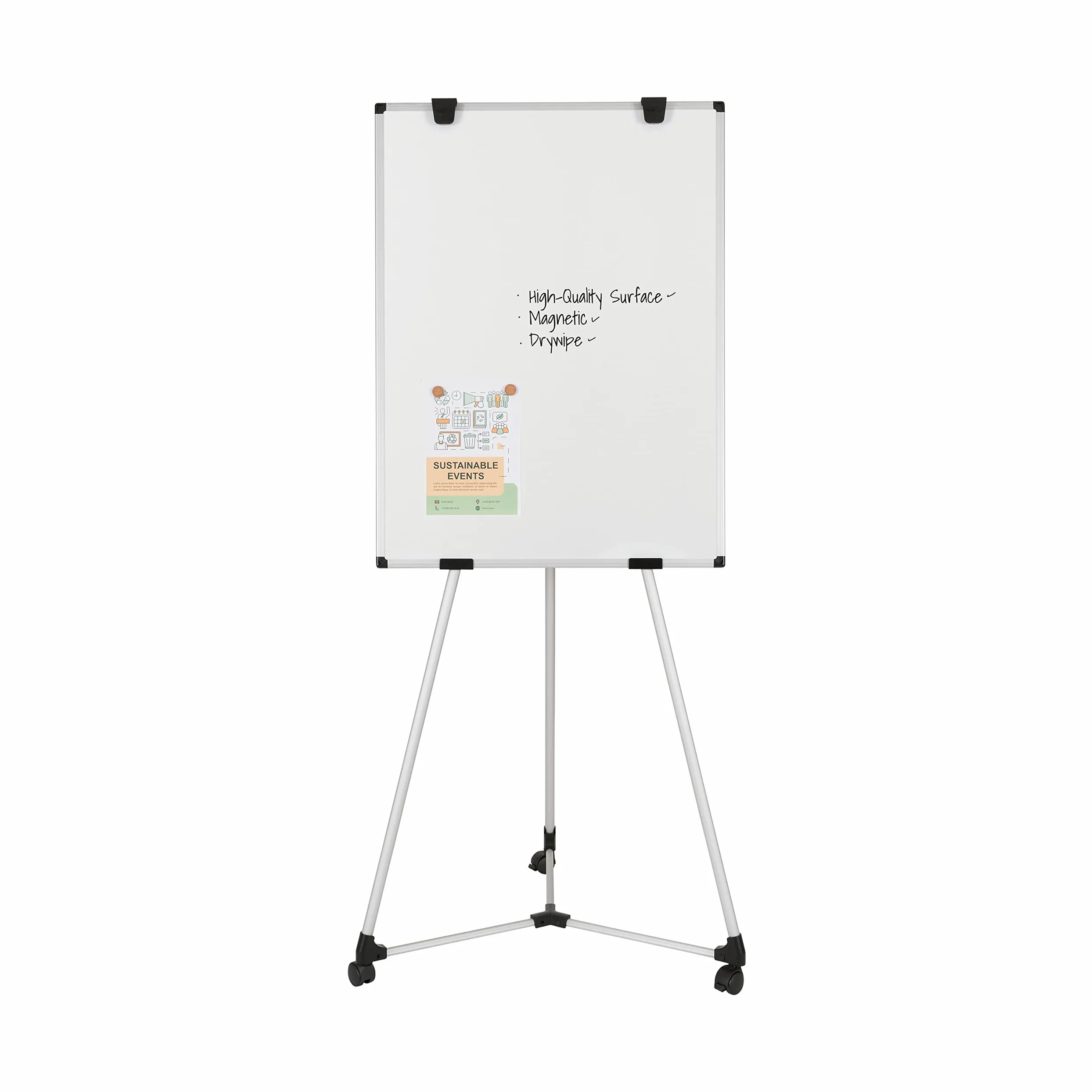 Bi-Office Earth Kyoto Chevalet de Conférence Mobile Magnétique, 70 X 100 cm (Taille Euro), Surface en Acier laqué Effaçable à Sec, Cadre en Aluminium