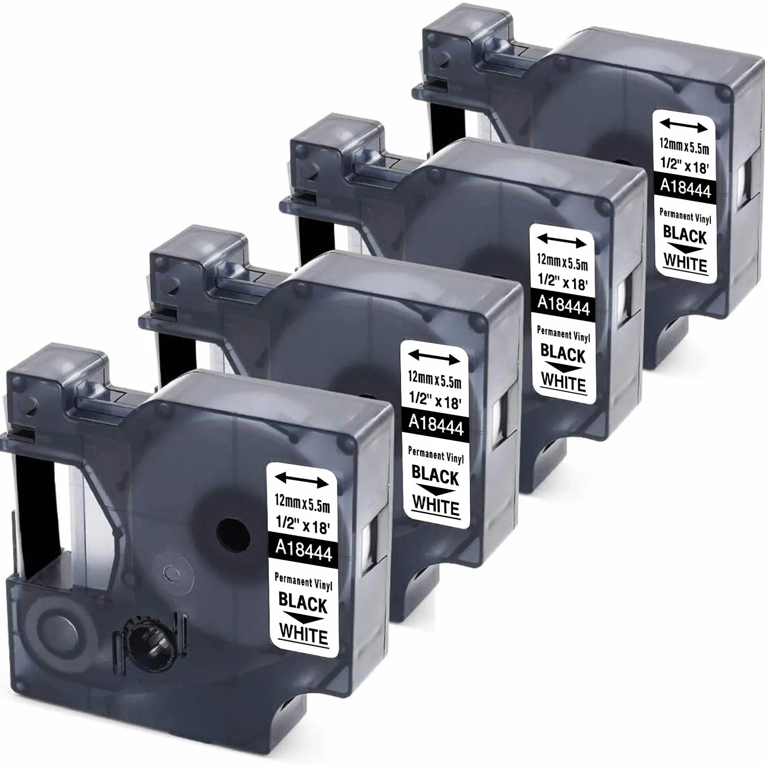 Ruban compatible Dymo Rhino Vinyle 12mm x 5,5m Noir sur Blanc 4-Pack pour 5200 4200 6000