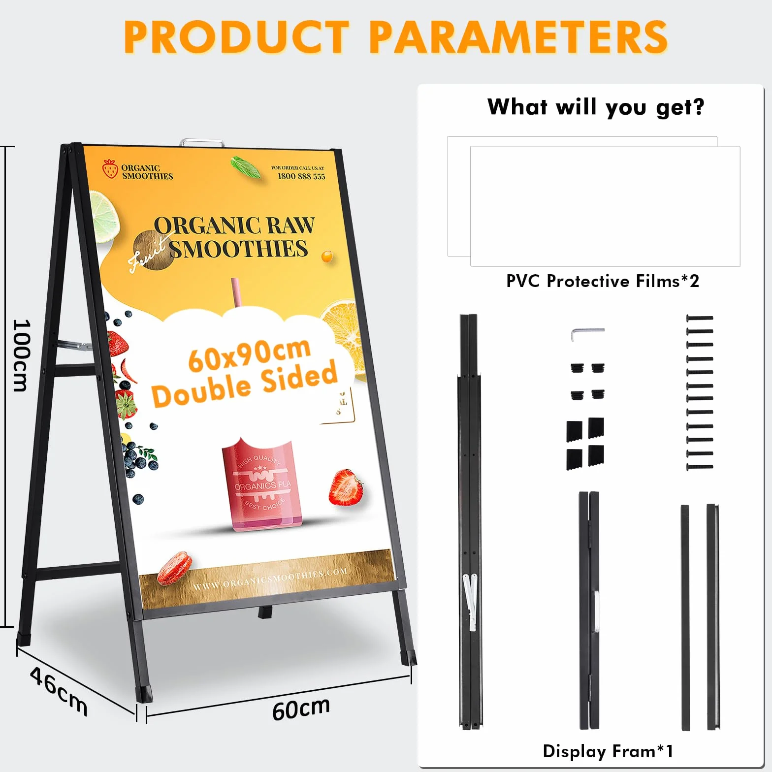 YUCHENGTECH Chevalet Stop Trottoir Exterieur avec Poignée 60x90cm | Porte Affiche Trottoir Porte-affiche en Métal Bilatéral Résistant Aux Intempéries pour Bars Restaurants Expositions Extérieur