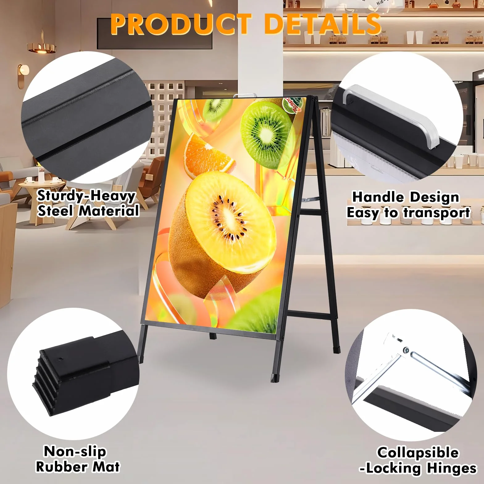 YUCHENGTECH Chevalet Stop Trottoir Exterieur avec Poignée 60x90cm | Porte Affiche Trottoir Porte-affiche en Métal Bilatéral Résistant Aux Intempéries pour Bars Restaurants Expositions Extérieur