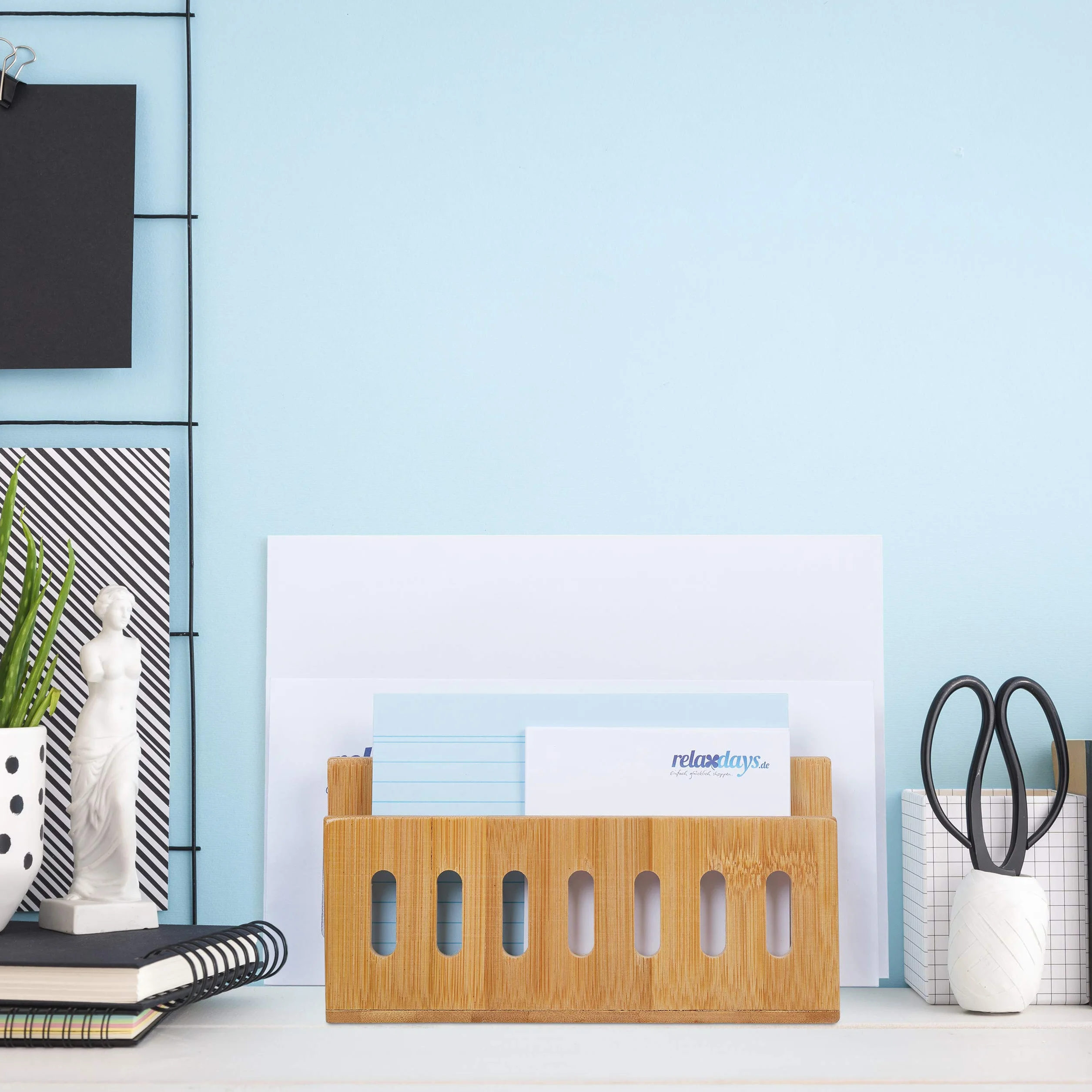 Relaxdays Organiseur Bureau Bambou 3 Compartiments Trieur Courrier Porte-Documents 13x18x8 cm Nature