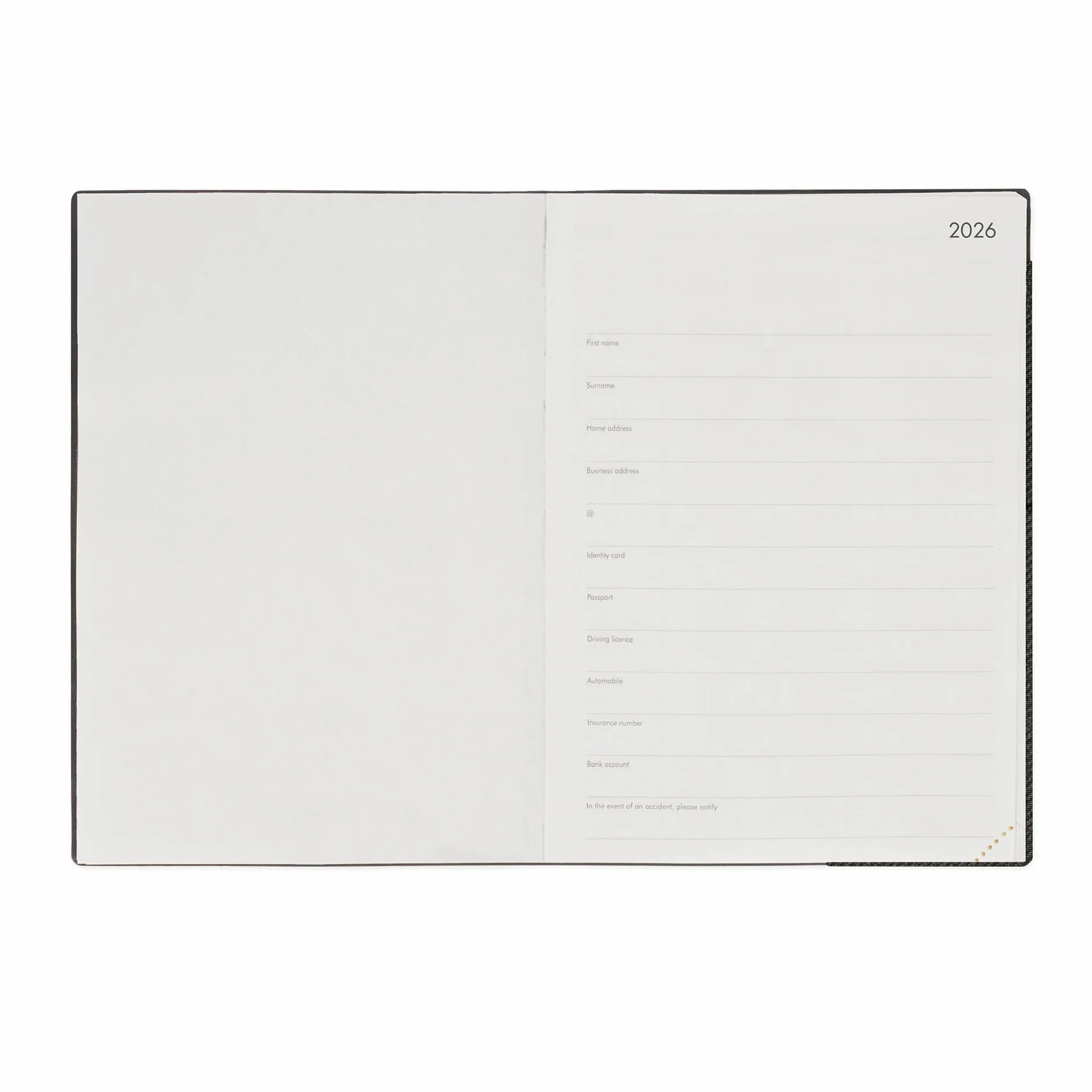 Legami Grand agenda journalier 2026 Deep Graphite 12 mois large fermeture élastique papier FSC certifié 17 x 24 cm