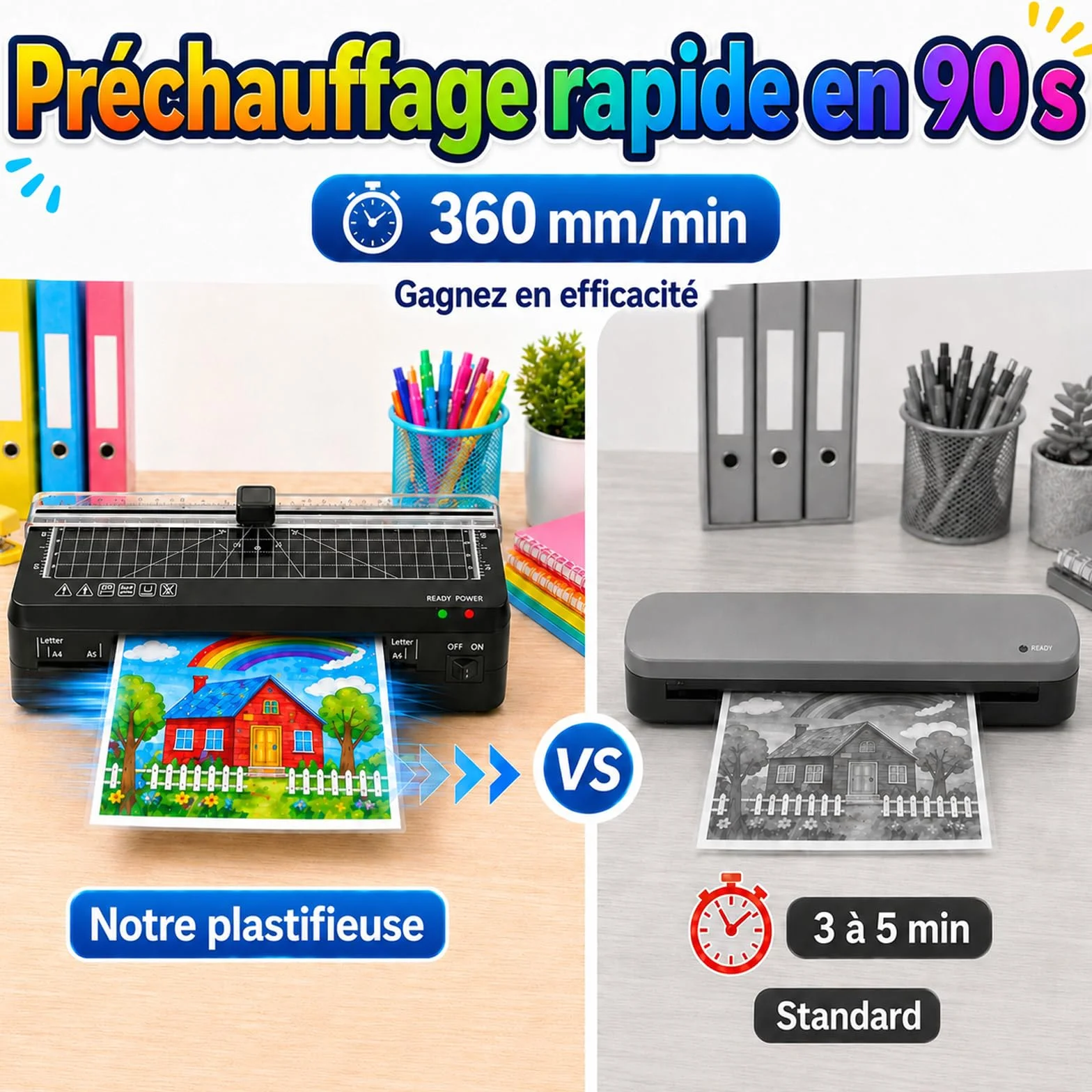 Plastifieuse thermique A4 70S réchauffement rapide coupe-papier intégré portable A5 A6 pochettes maison bureau école