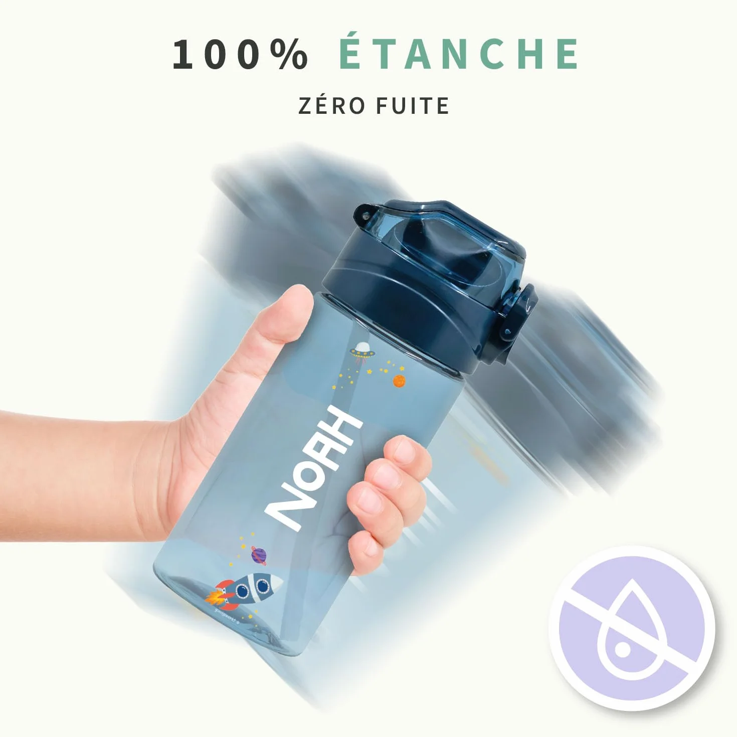 BIENMARQUER Gourde Personnalisable Enfant 450mL Bleu Clair Anti-Fuite