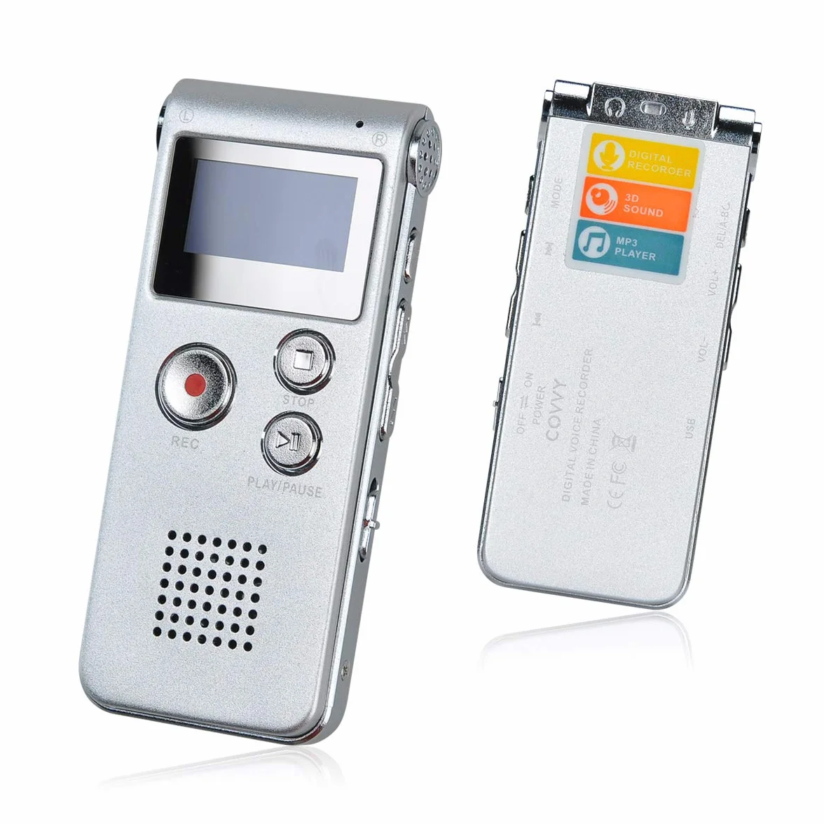 Dictaphone Enregistreur Numérique Portable 8GB Enregistreur Audio Lecteur MP3 LCD Argent