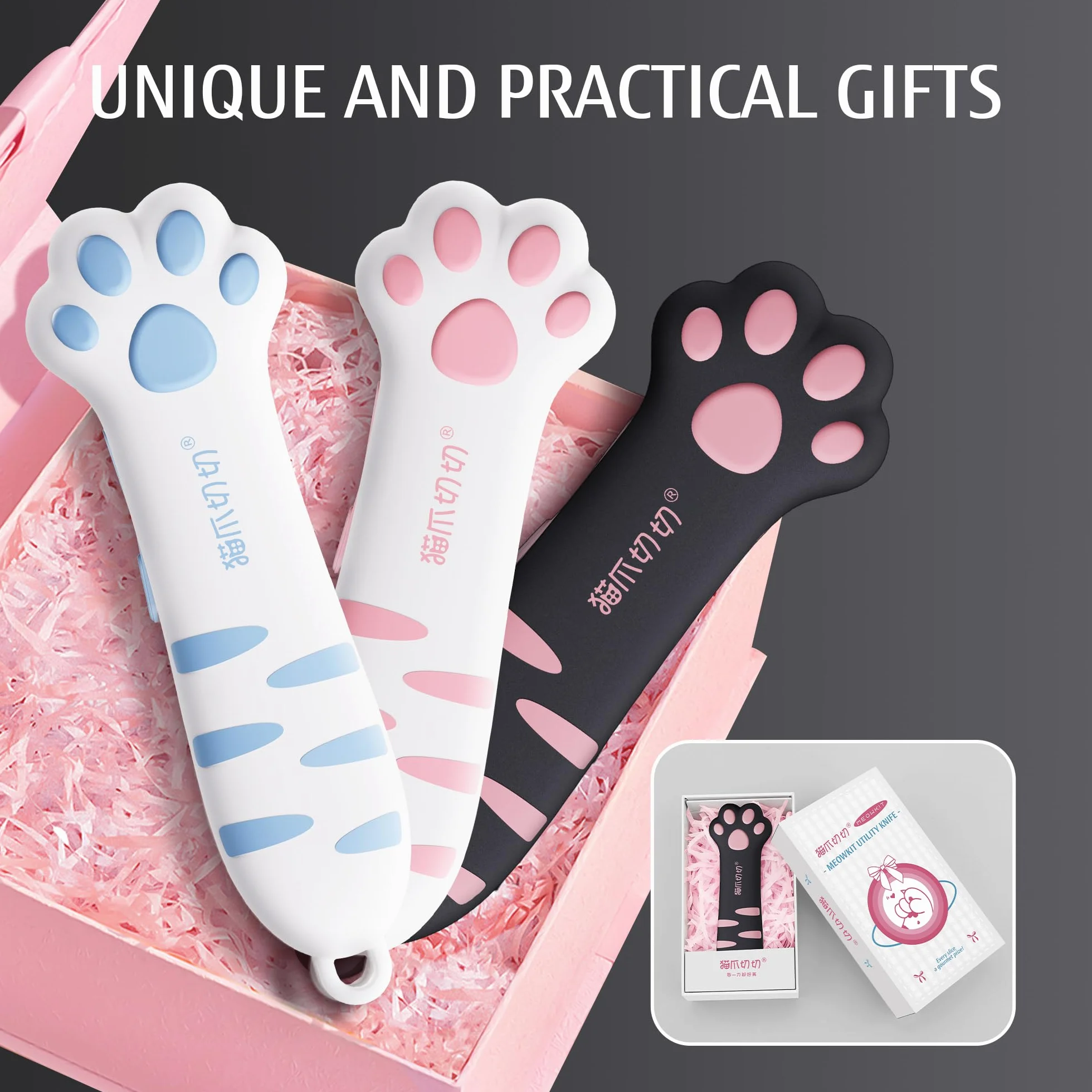 Cutter rétractable lame acier inoxydable revêtement antiadhésif poignée ergonomique patte de chat Rose Noir