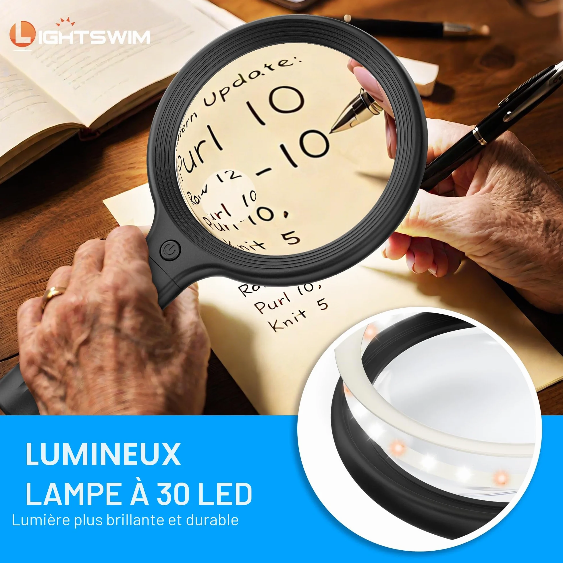 Loupe de cou 138 mm 5x avec lumière pour travaux rapprochés, comprend 2 lunettes grossissantes x10 avec étui