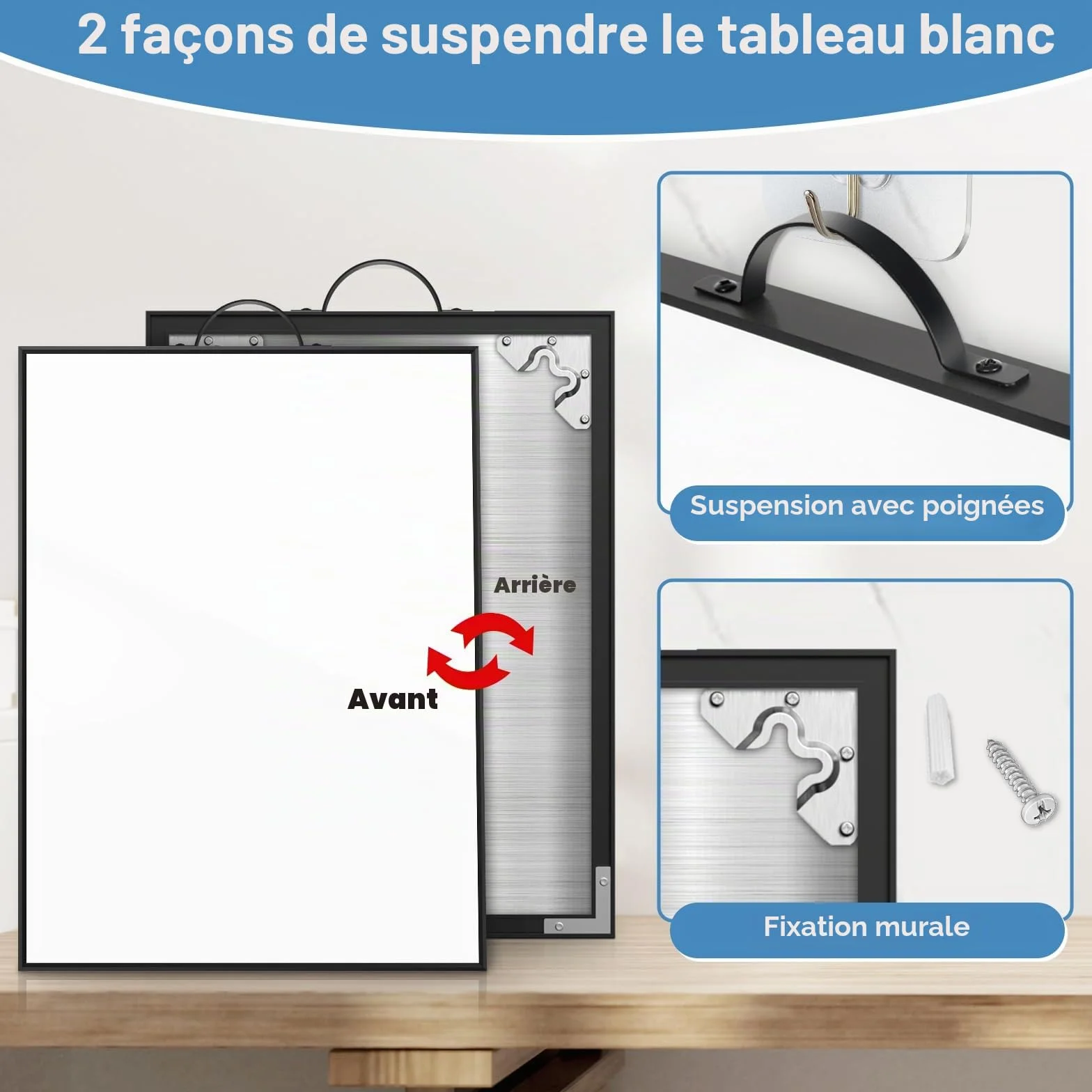 Petit Tableau Blanc Effaçable à Sec 40 x 30 cm, Surface Magnétique, Cadre Aluminium, pour Bureau, Maison, École