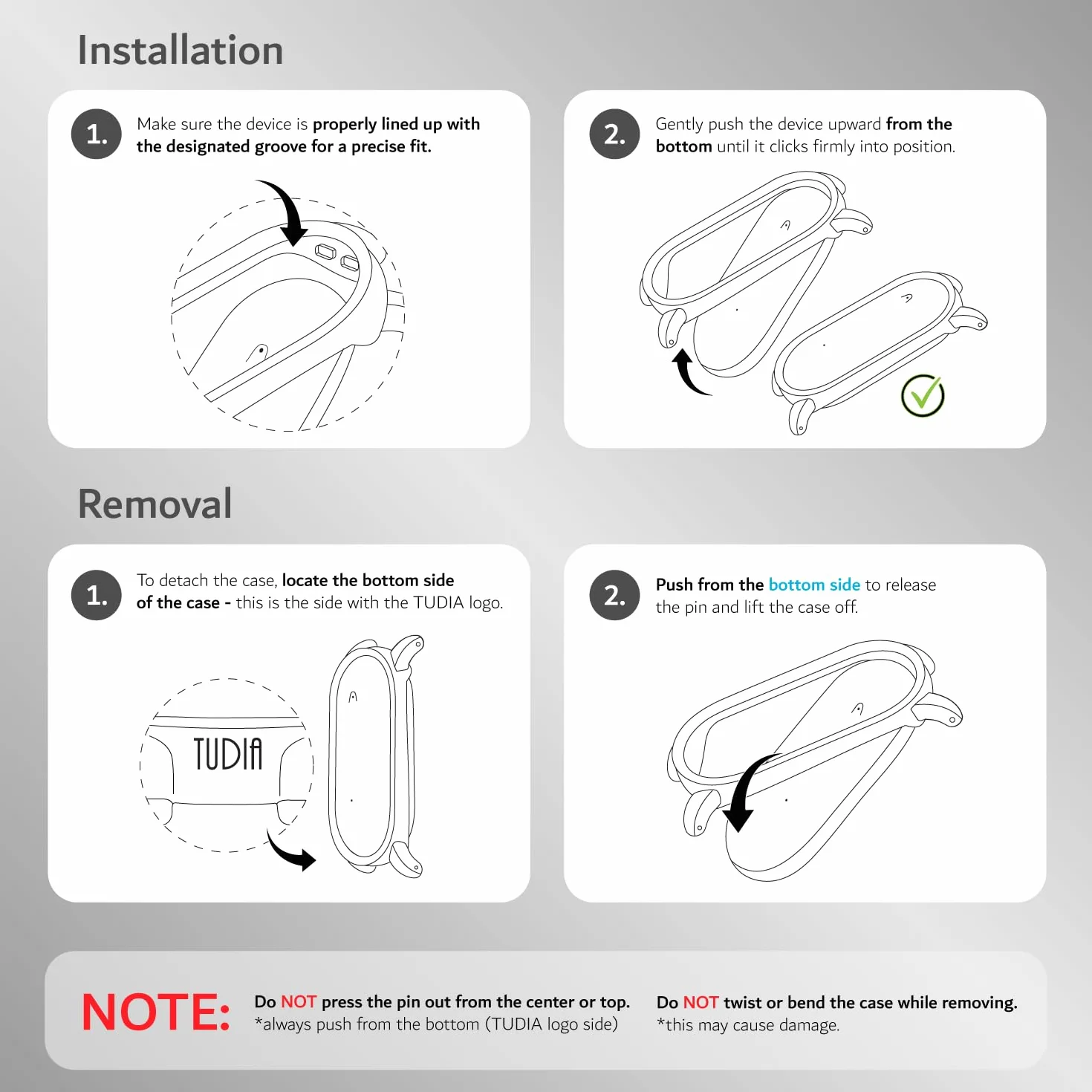 TUDIA Étui en PC à clipser avec Bracelet réglable en silicone pour enregistreur PLAUD NotePin AI