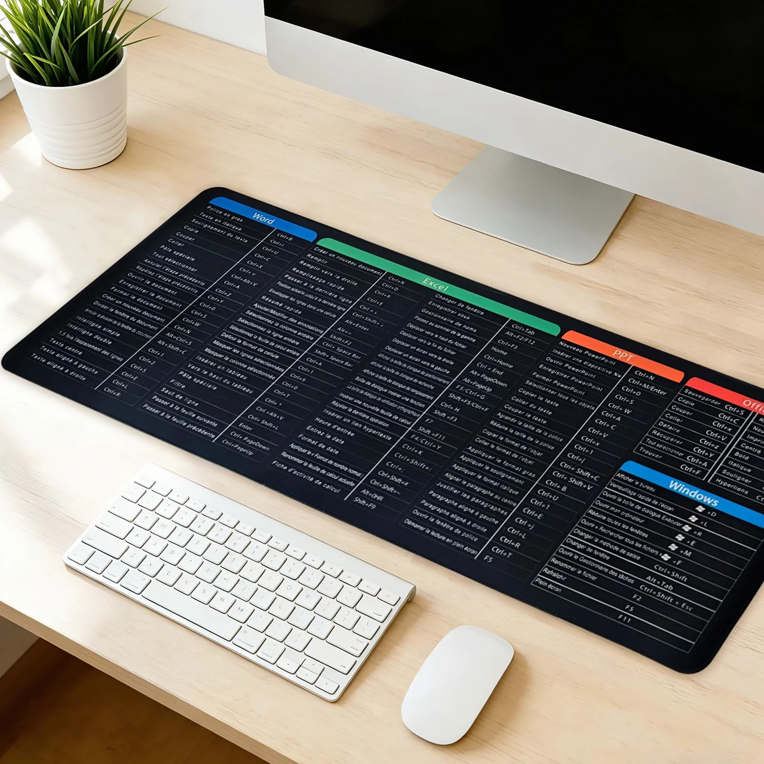 Tapis de Souris Raccourcis Excel 800x300 mm, Tapis de Bureau Étendu Formules et Raccourcis Clavier