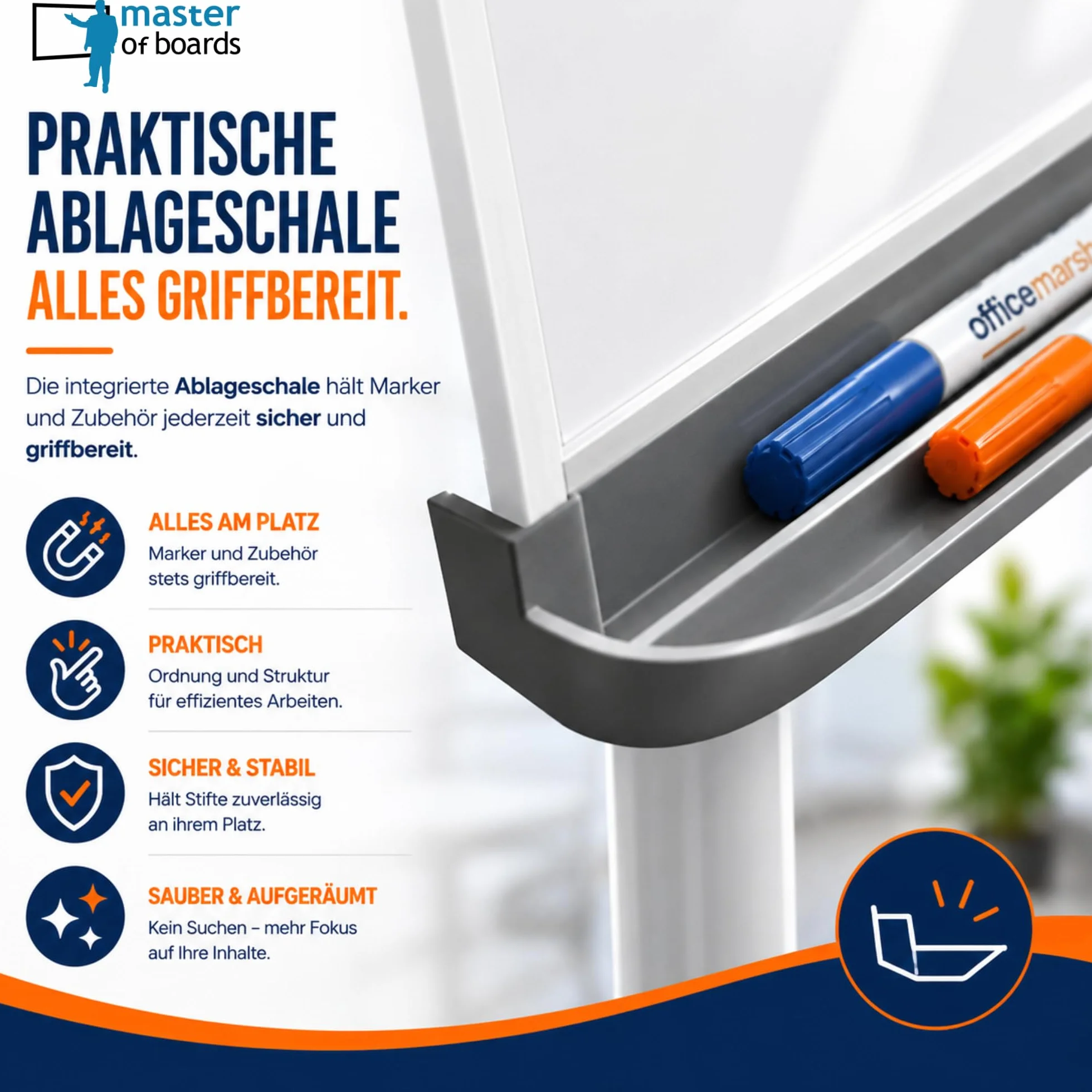 Master of Boards - Flipchart support 73 x 104 cm - Piranha Pro - Réglable hauteur jusqu'à 210 cm, inscriptible, effaçable à sec, magnétique - Équipement ideal pour le bureau, l'école ou la maison