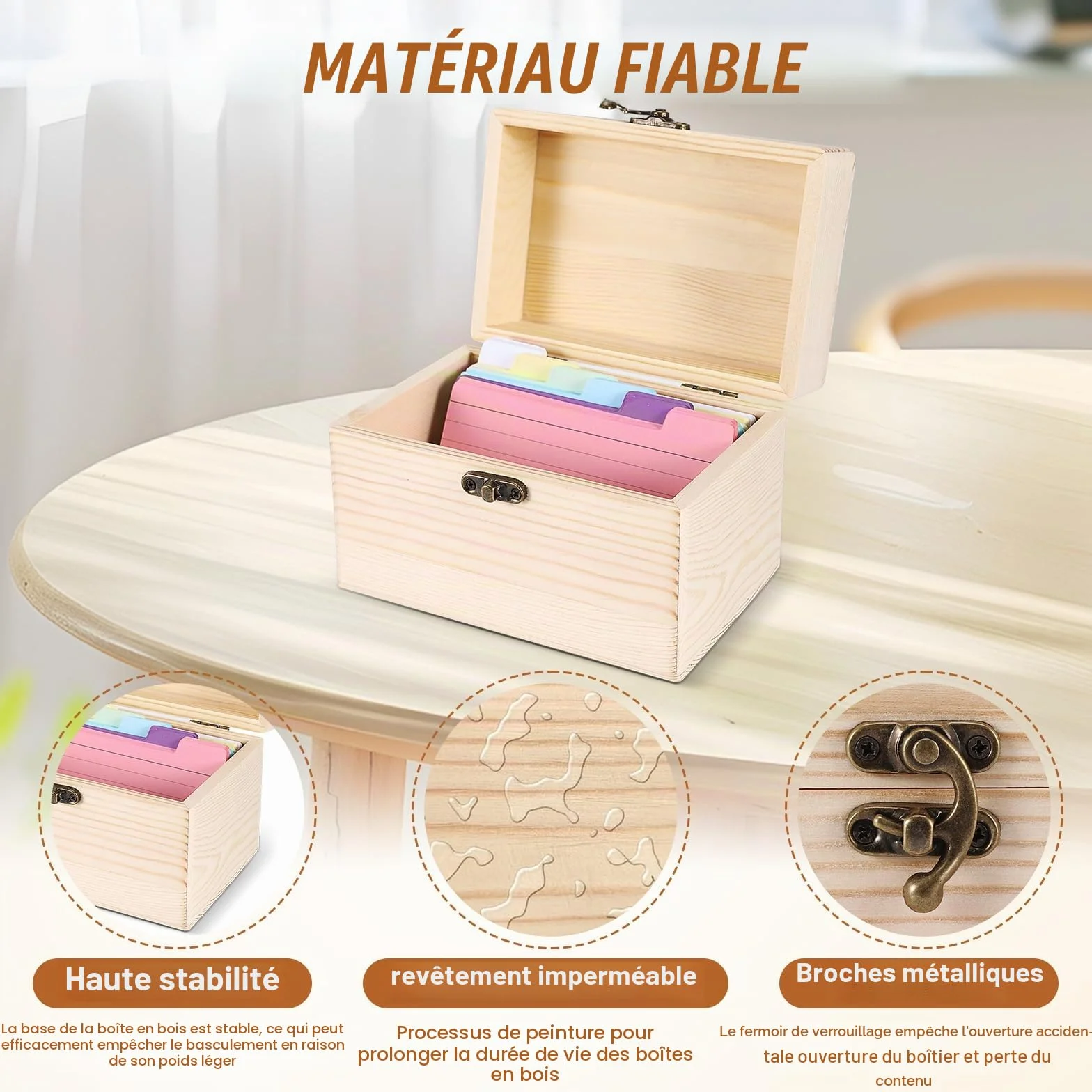 Boîte à Recettes en Bois 10,5x15 cm avec 150 Cartes, Organisateur de Cartes de Notes