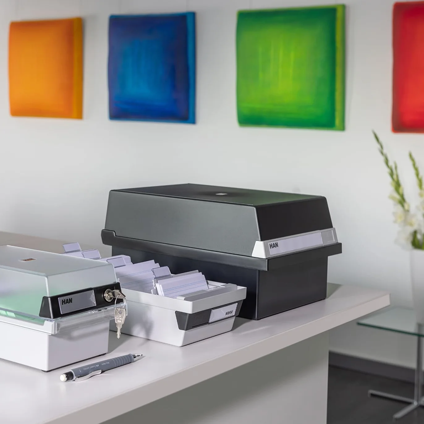 HAN 966-S-631 Boîte à fiches Collection spéciale A6 horiz pour 800 fiches avec serrure gris clair translucide