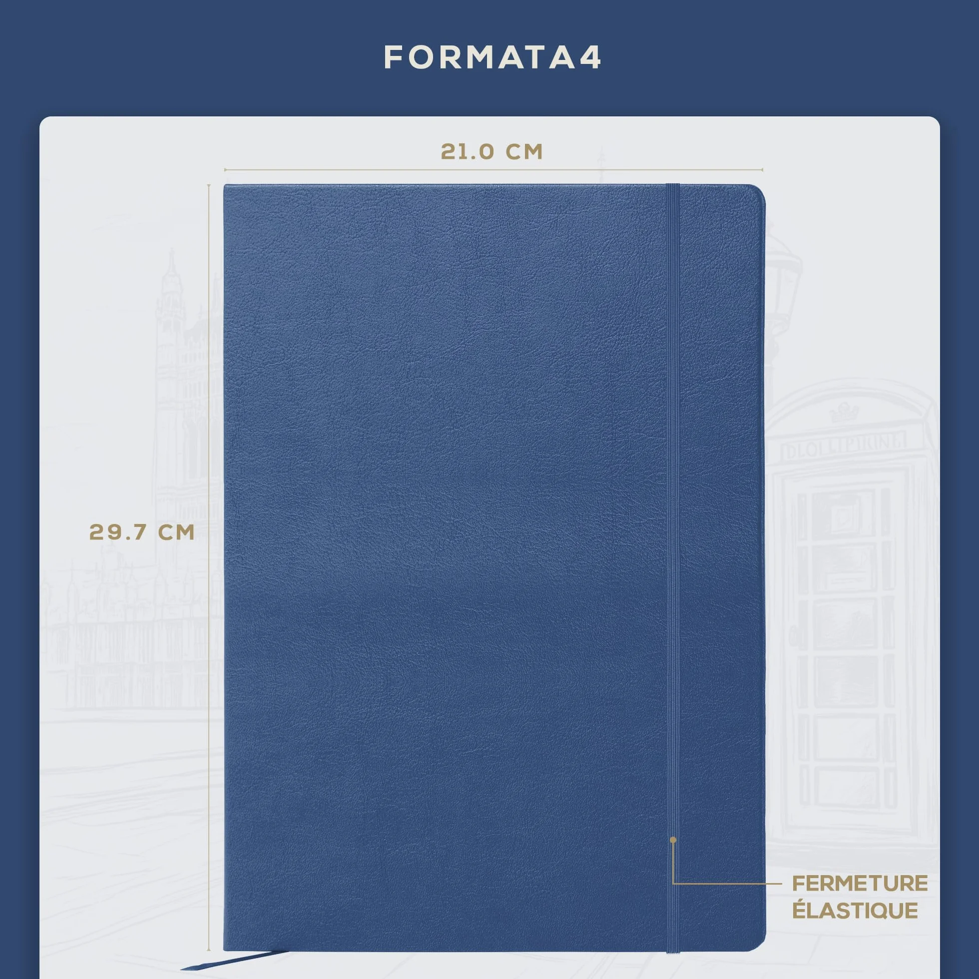 Beechmore Books Carnet de Notes Lignées XL A4 Bleu Marine Couverture Rigide Cuir Vegan Papier Ligné 120 g/m²