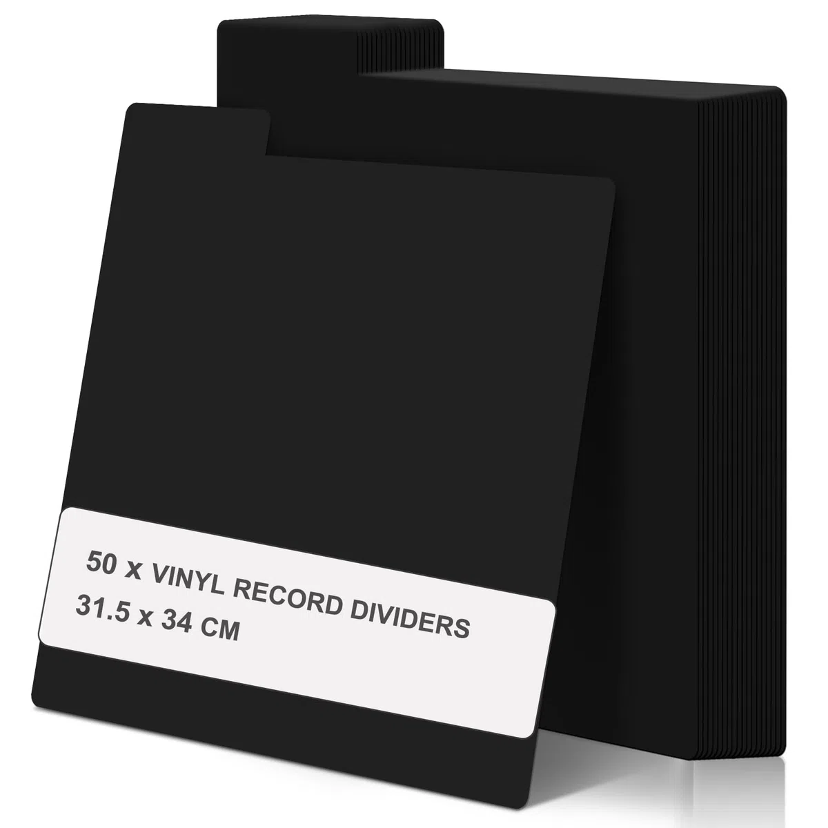 Lot de 50 intercalaires réutilisables en plastique avec onglets, 31,5 x 34 cm, séparateurs de disques vierges à faire soi-même, pour organisation à 33 tr/min (noir)