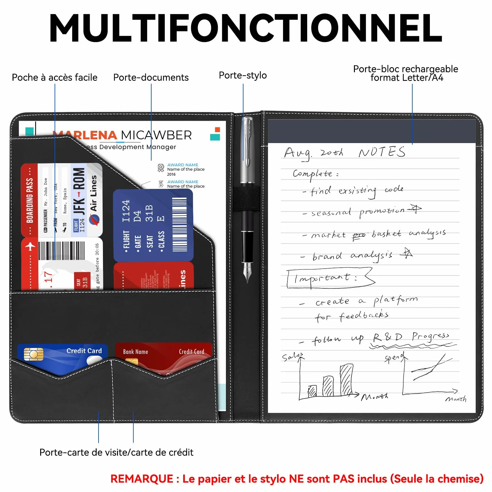 Newyes Porte-Documents A4 Imperméable Cuir Synthétique Noir