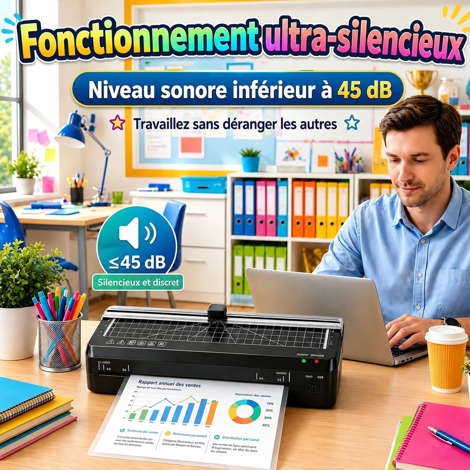 Plastifieuse thermique A4 70S réchauffement rapide coupe-papier intégré portable A5 A6 pochettes maison bureau école