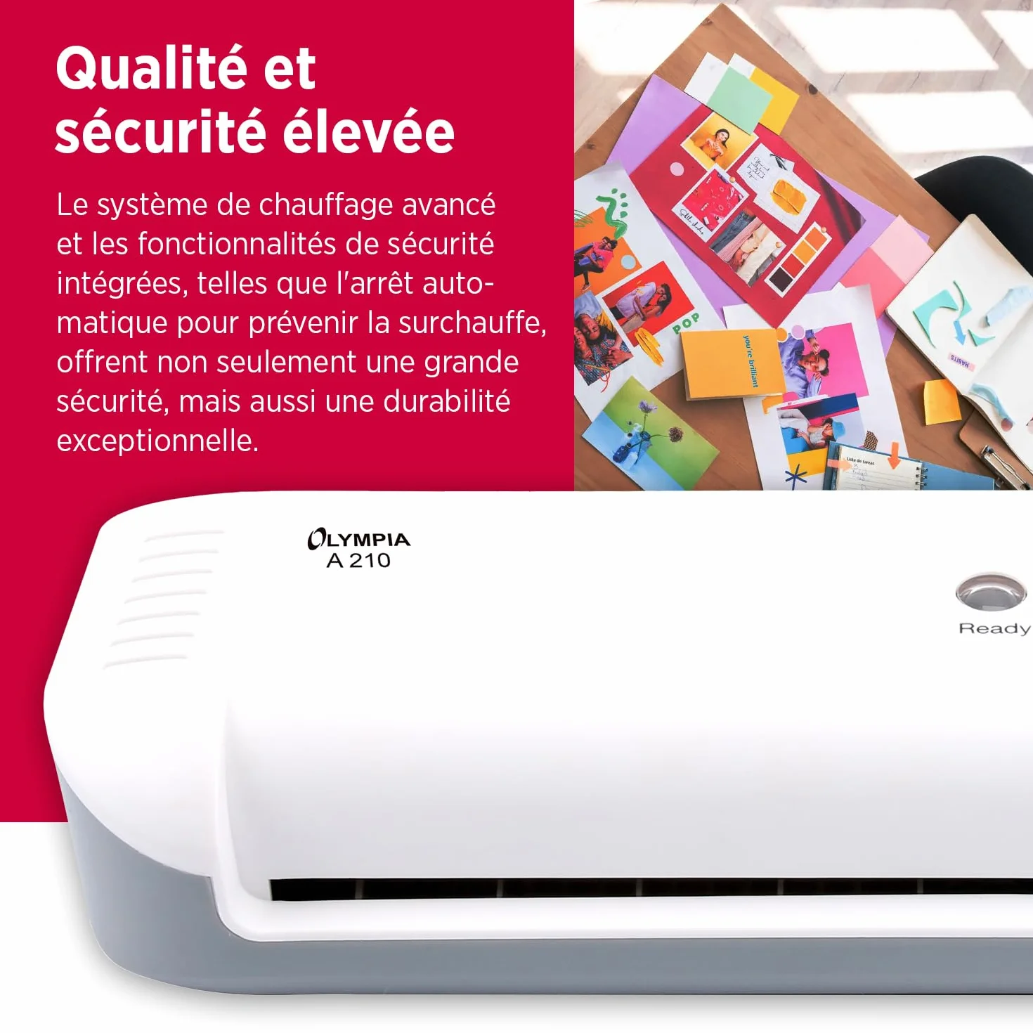 Olympia Plastifieuse A210 4 en 1 A4 | Plastifieuse, coupe-papier et arrondisseur d'angle pour bureau école maison
