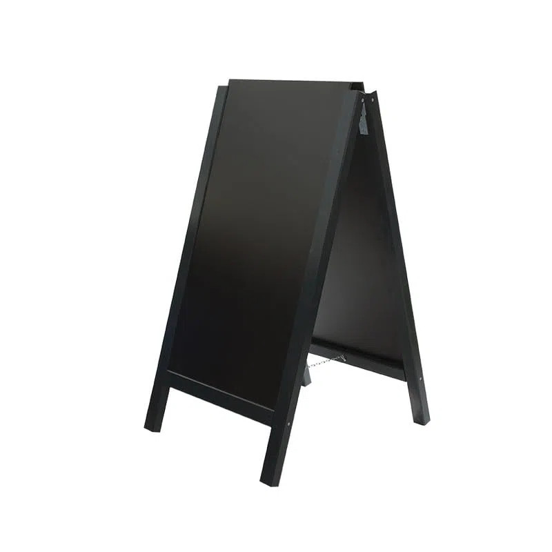 Chevalet stop trottoir avec 2 ardoises amovibles cadre bois noir dimensions 117 x 60 cm