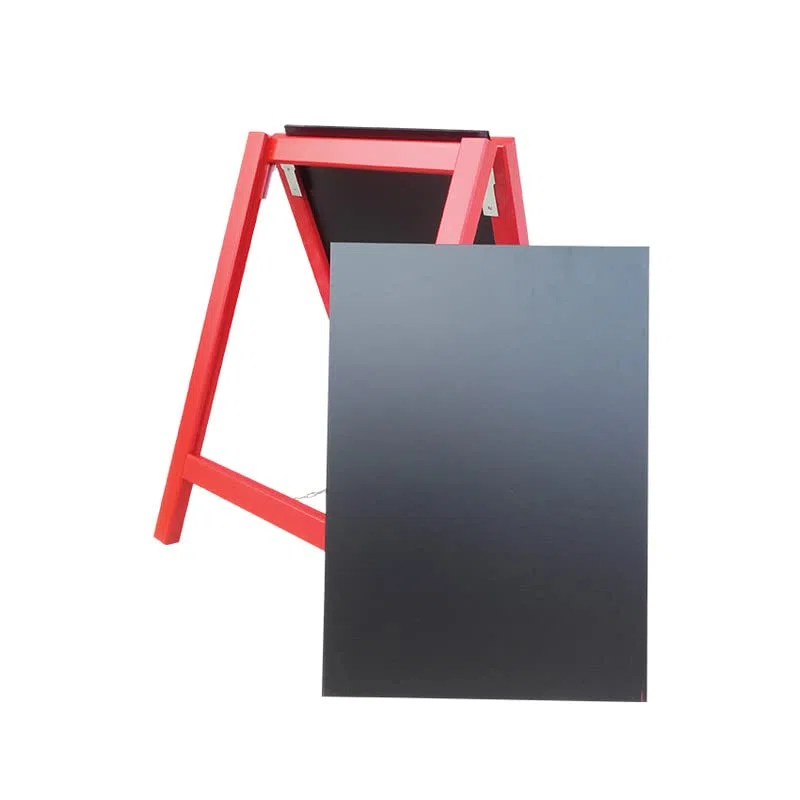 Chevalet stop trottoir avec 2 ardoises amovibles cadre bois rouge garance dimensions 90 x 58 cm