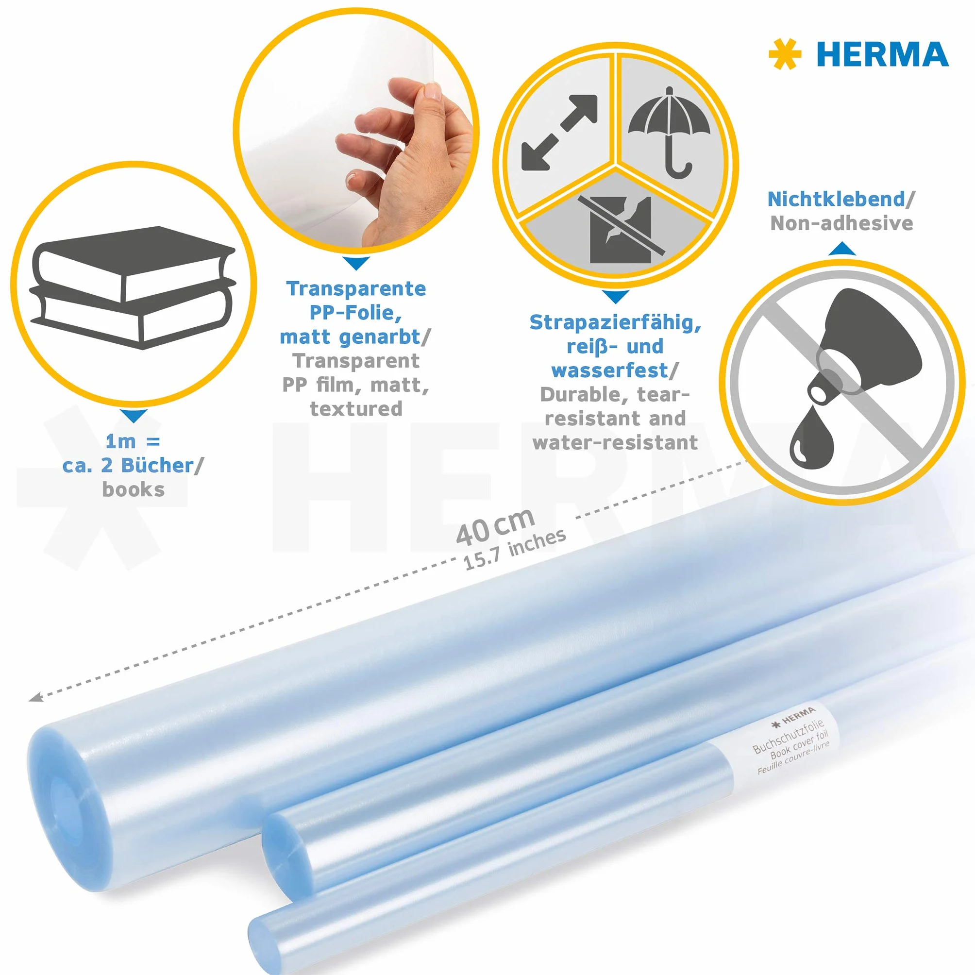 HERMA Film couvre-livres PP Transparent 400 mm x 50 m