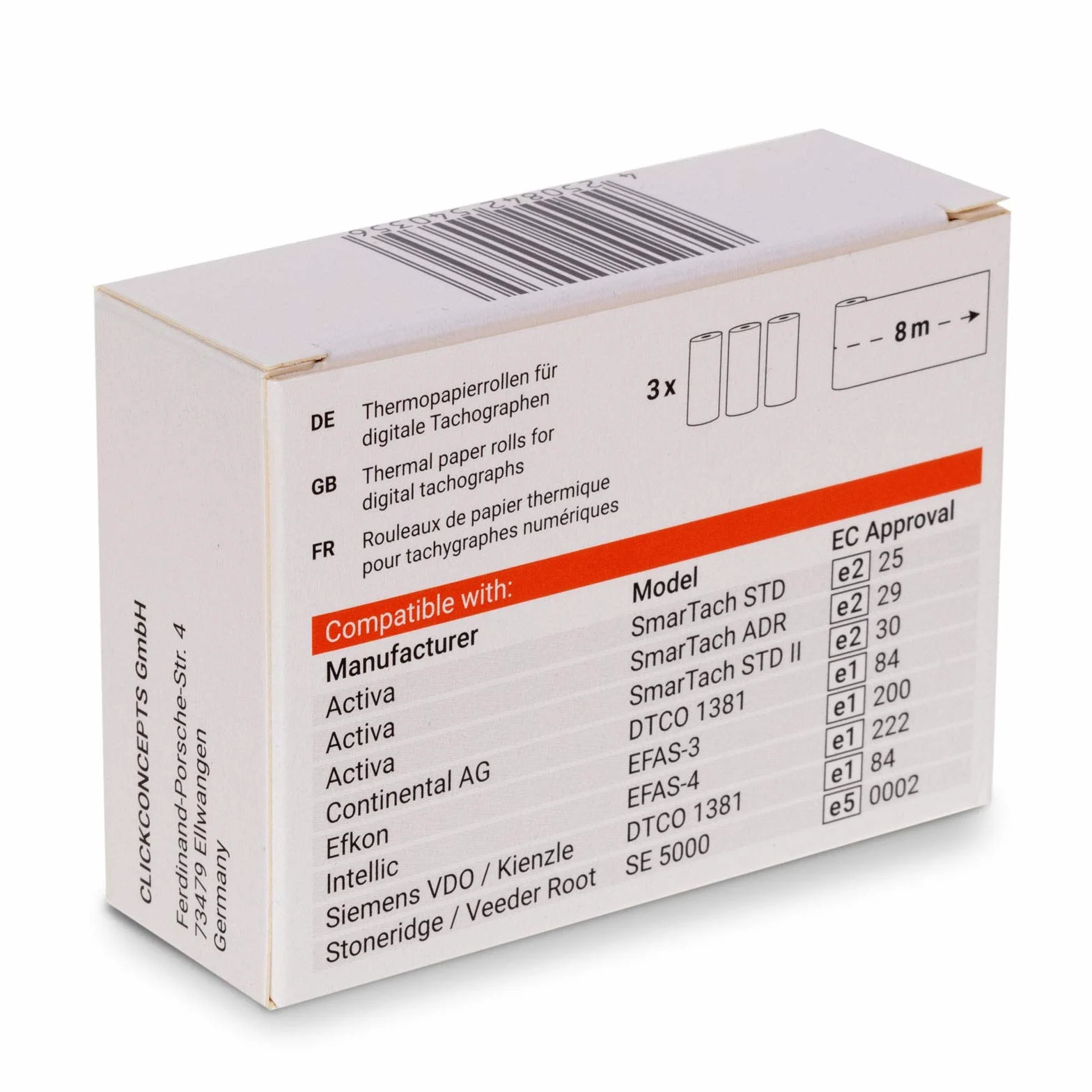 Rouleaux tachygraphe 8m papier thermique 57/28/7 pour camion - Pack de 15