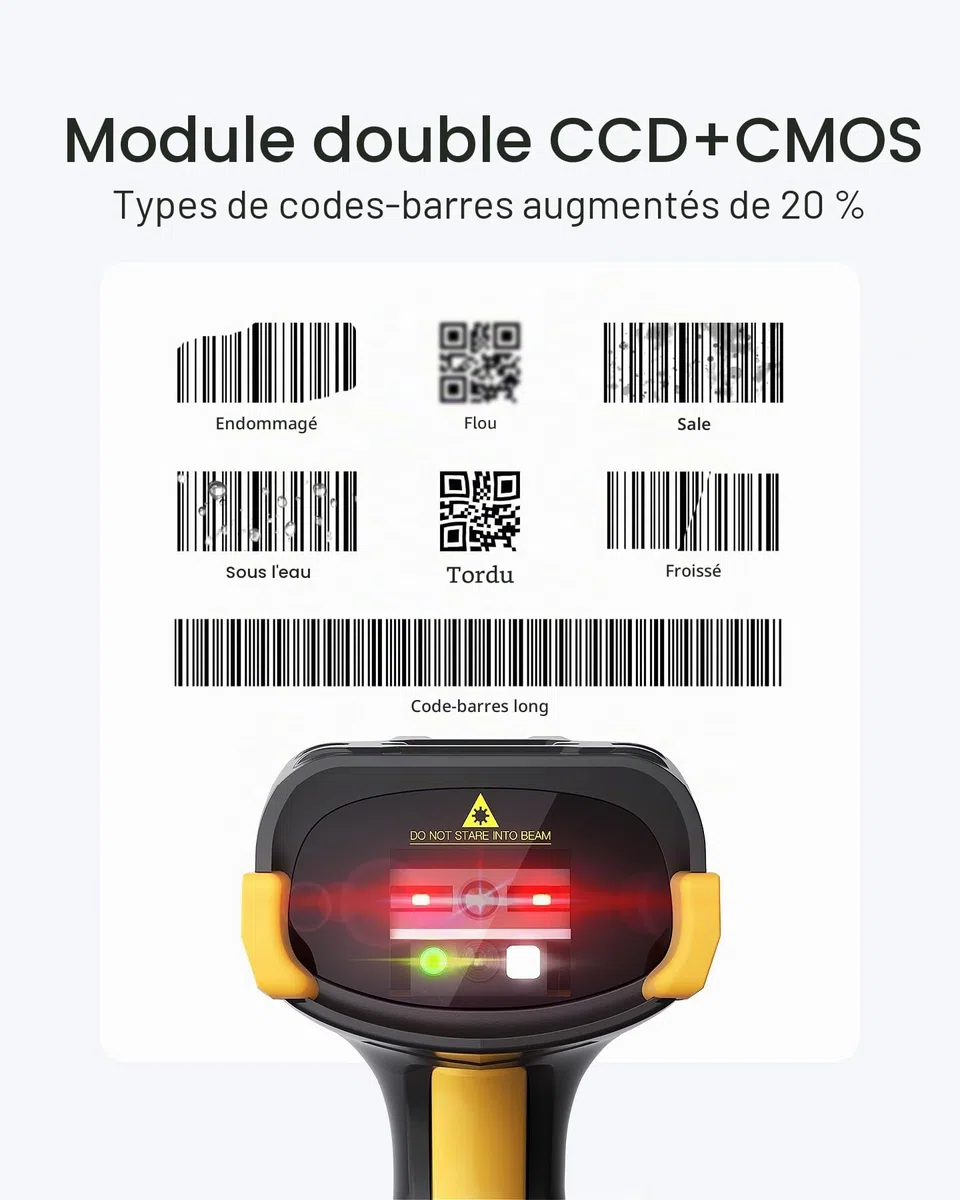 Inateck Scanner de Code-Barres Bluetooth, Scanner 2D 1D sans Fil, Scanner de Code QR, avec Écran Tactile et Base Intelligente, Modules Doubles CMOS+CCD, Supporte App SDK,Pro 8