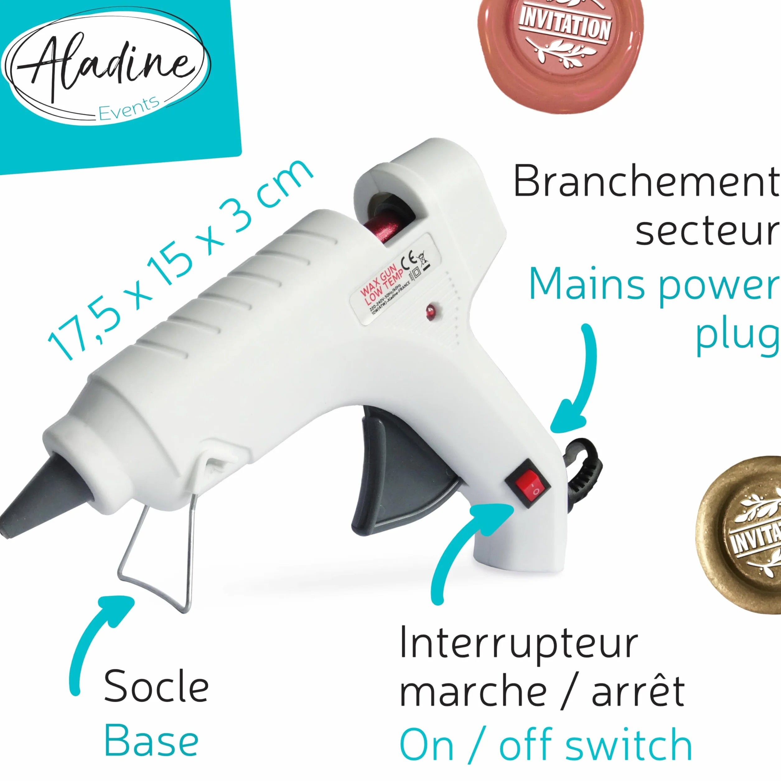 Aladine Pistolet à Cire à Cacheter pour Bâtons Ronds 72606