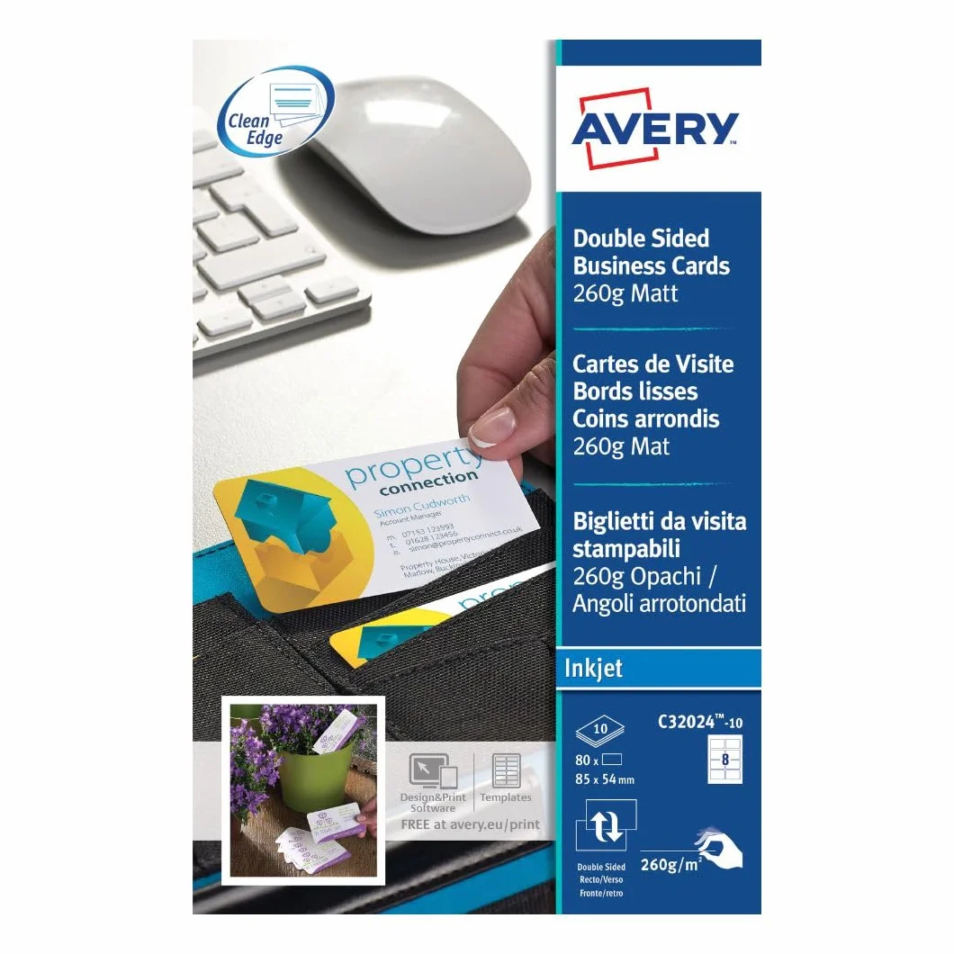 Avery C32026 10 feuilles cartes de visite 85 x 54 mm blanc
