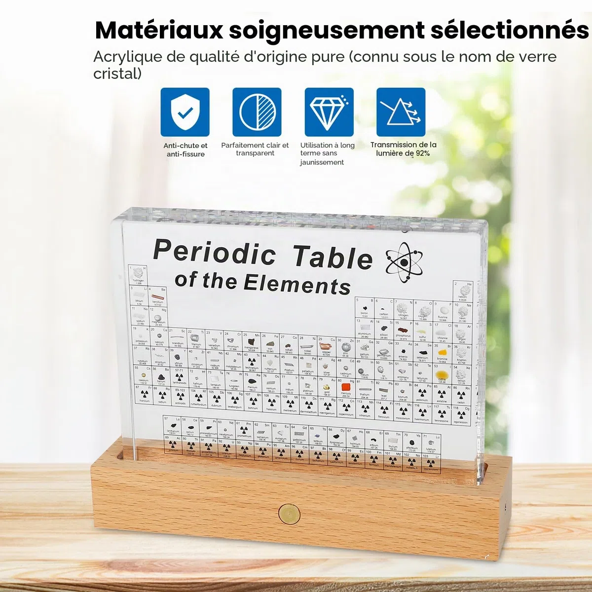 Btstil Tableau périodique avec éléments réels - Tableau périodique en acrylique de 83 éléments - Échantillons - Tableau périodique - Cadeau pour élèves, enseignants, étudiants, artisanat, décoration
