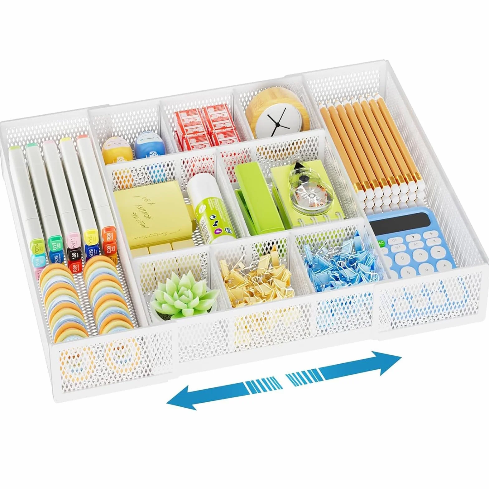Marbrasse Organisateur Tiroir 10 Compartiments Réglables Rangement Maille Blanc