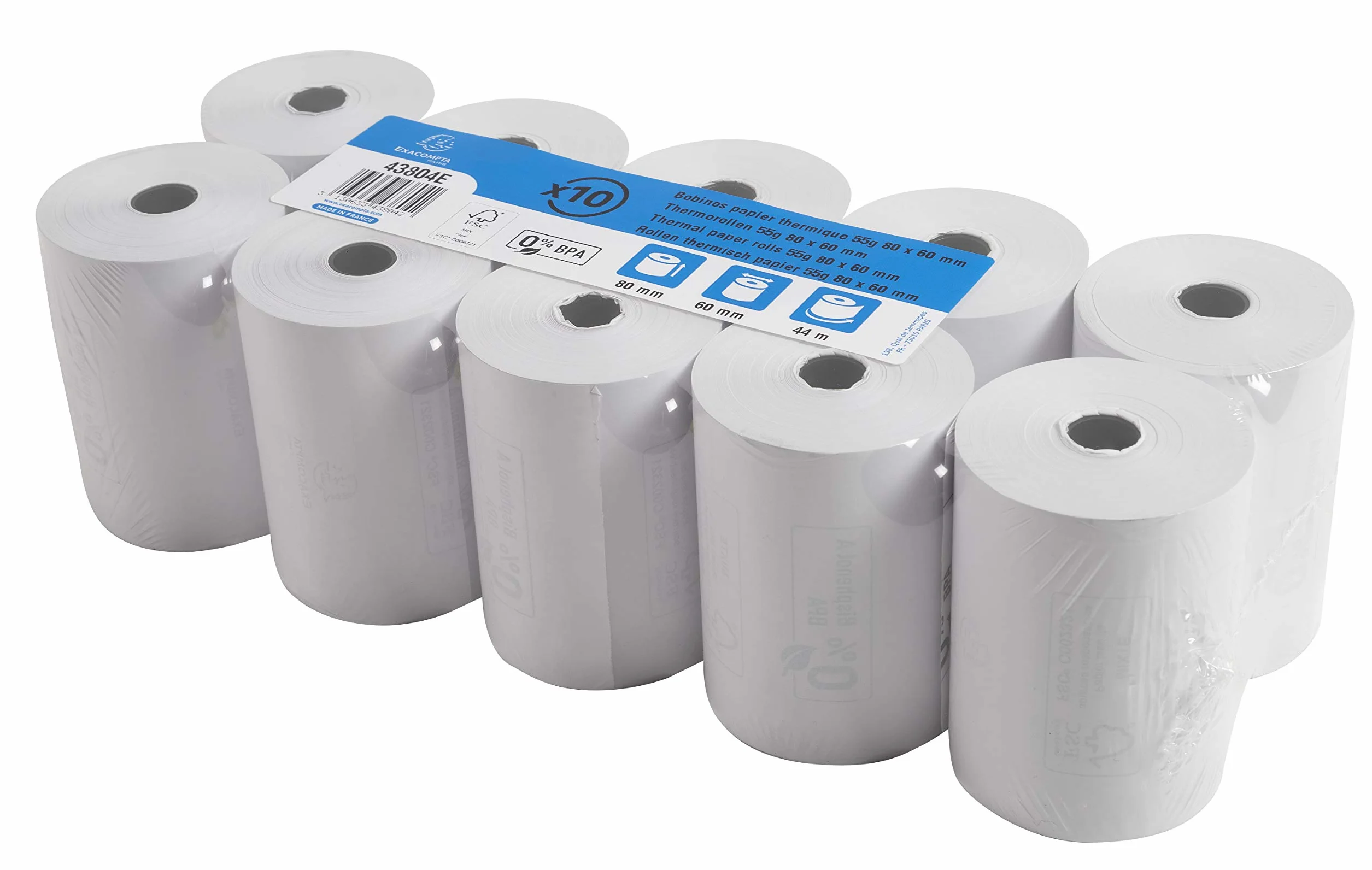 Exacompta Bobines pour balance 80 mm x 56 mm 48g/m² sans BpA Blanc 44 m