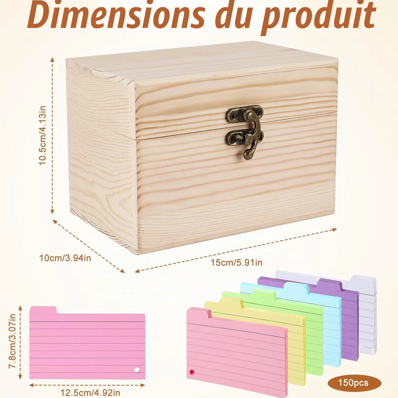 Boîte à Recettes en Bois 10,5x15 cm avec 150 Cartes, Organisateur de Cartes de Notes