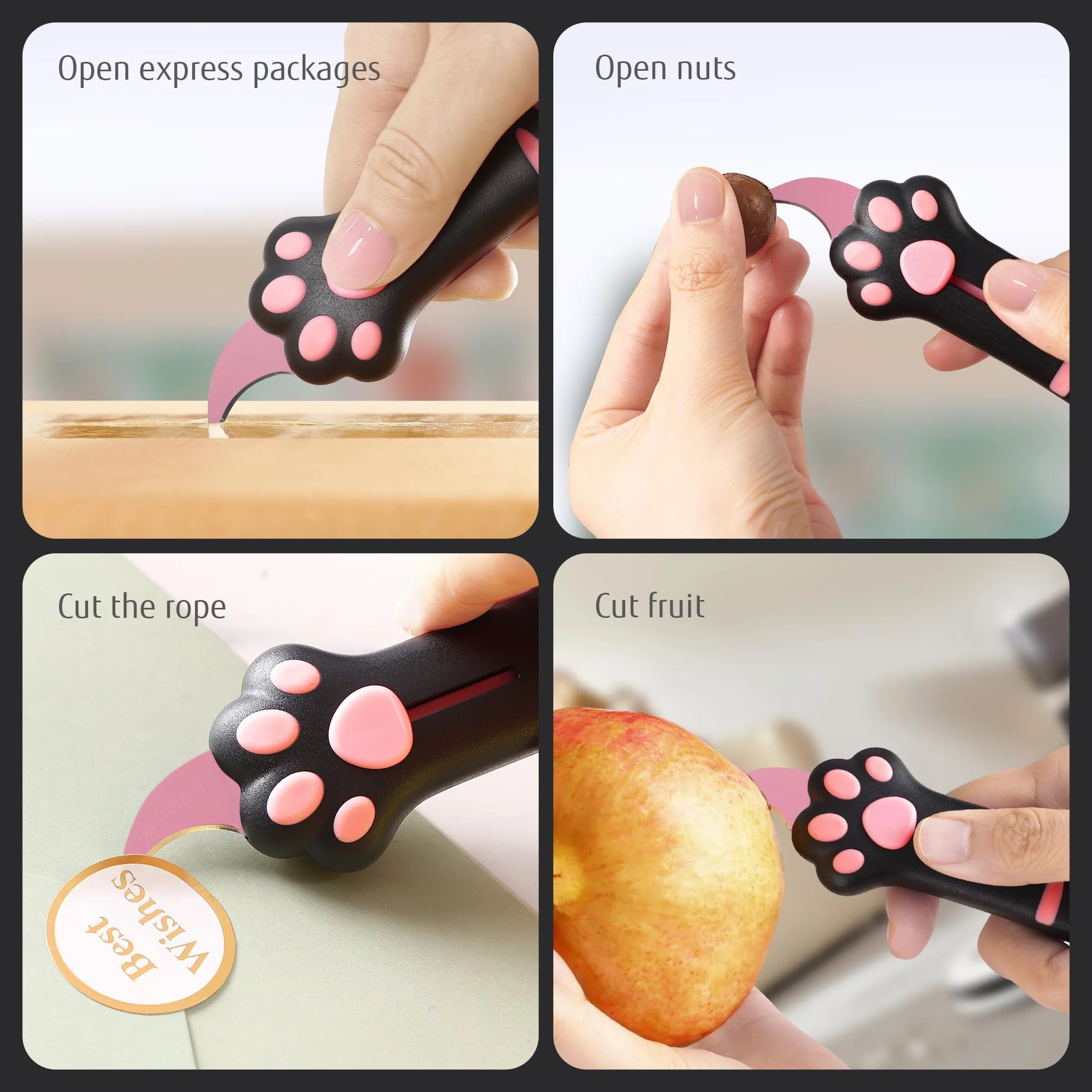 Cutter rétractable lame acier inoxydable revêtement antiadhésif poignée ergonomique patte de chat Rose Noir