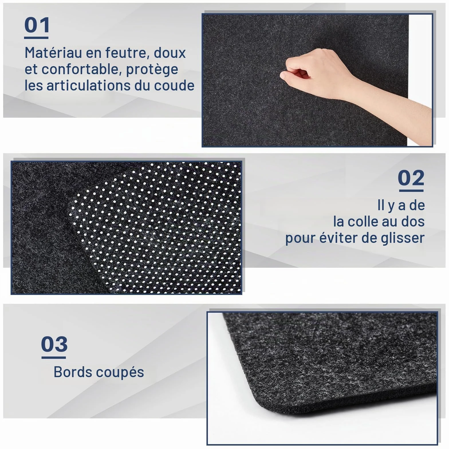 Panelee 2 Paquets 80x30 cm Grands Sous-Mains en Feutre Tapis de Bureau Antidérapants Protecteurs Ordinateur Souris Clavier Gris Foncé