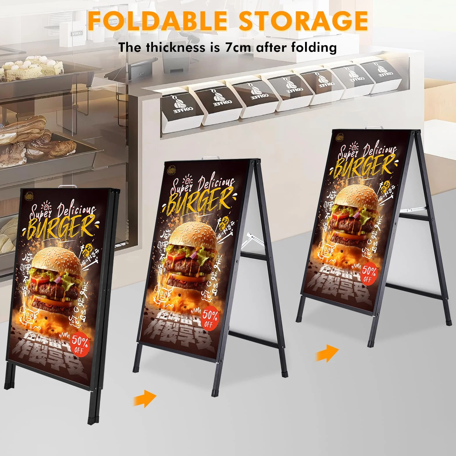 YUCHENGTECH Chevalet Stop Trottoir Exterieur avec Poignée 60x90cm | Porte Affiche Trottoir Porte-affiche en Métal Bilatéral Résistant Aux Intempéries pour Bars Restaurants Expositions Extérieur