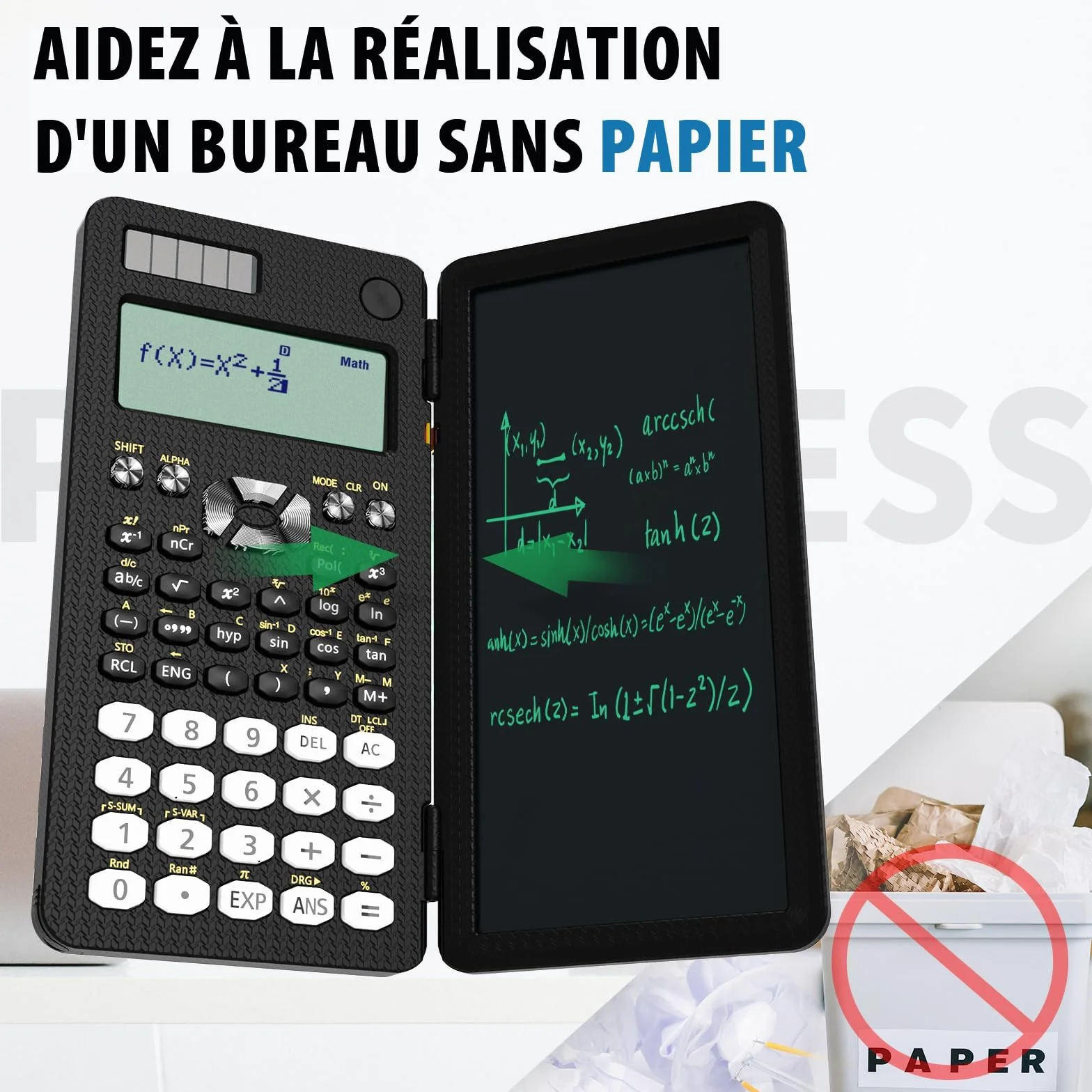 Calculatrice scientifique ROATEE 82MS Plus avec tablette d'écriture LCD effaçable, double alimentation solaire et batterie