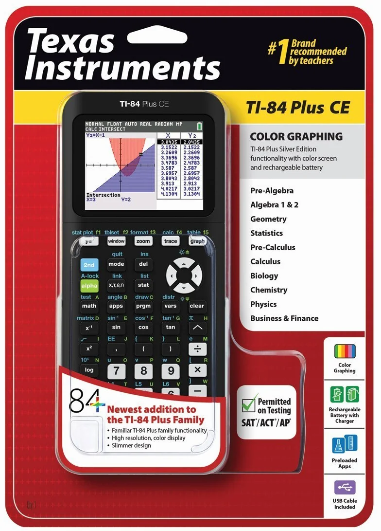 Texas Instruments TI-84 Plus CE Calculatrice graphique, noir