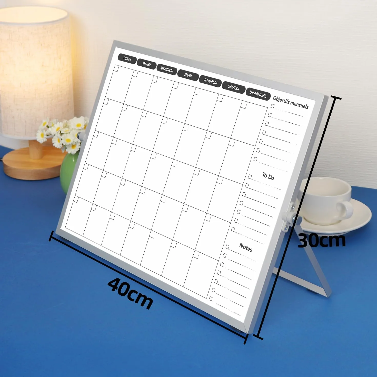 Calendrier Tableau blanc Double face 40×30cm Planificateur Semaine Mensuel effaçable