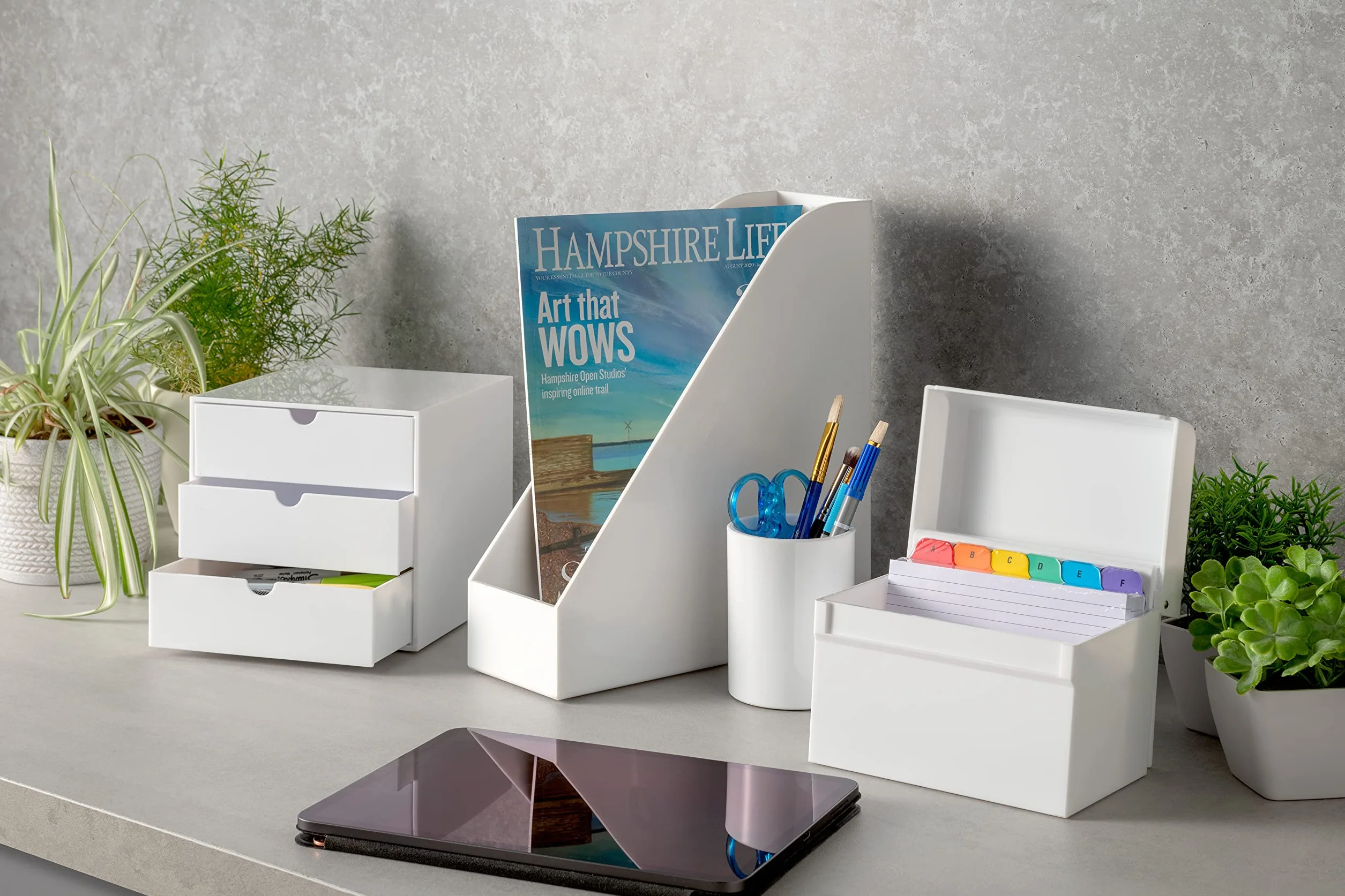 OSCO Boîte d'index en plastique blanc brillant A-Z 100 feuilles lignées 15,2 x 10,2 cm Cartes flash de révision