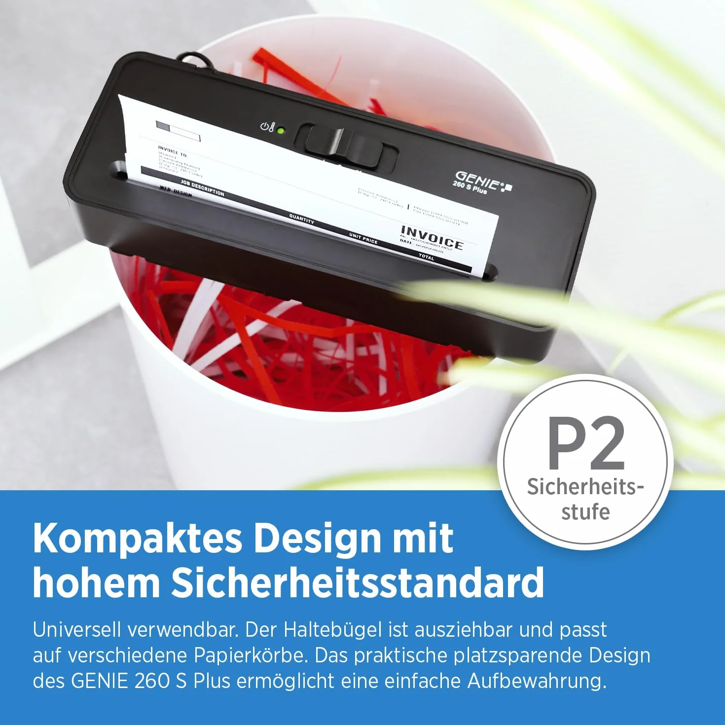 Genie 260 S Plus Destructeur de Documents Papier Coupe en Bandes 6 mm Compact