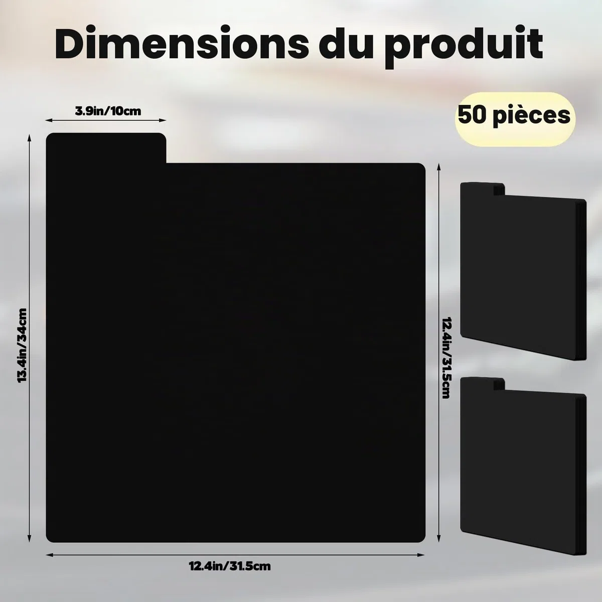 Lot de 50 intercalaires réutilisables en plastique avec onglets, 31,5 x 34 cm, séparateurs de disques vierges à faire soi-même, pour organisation à 33 tr/min (noir)