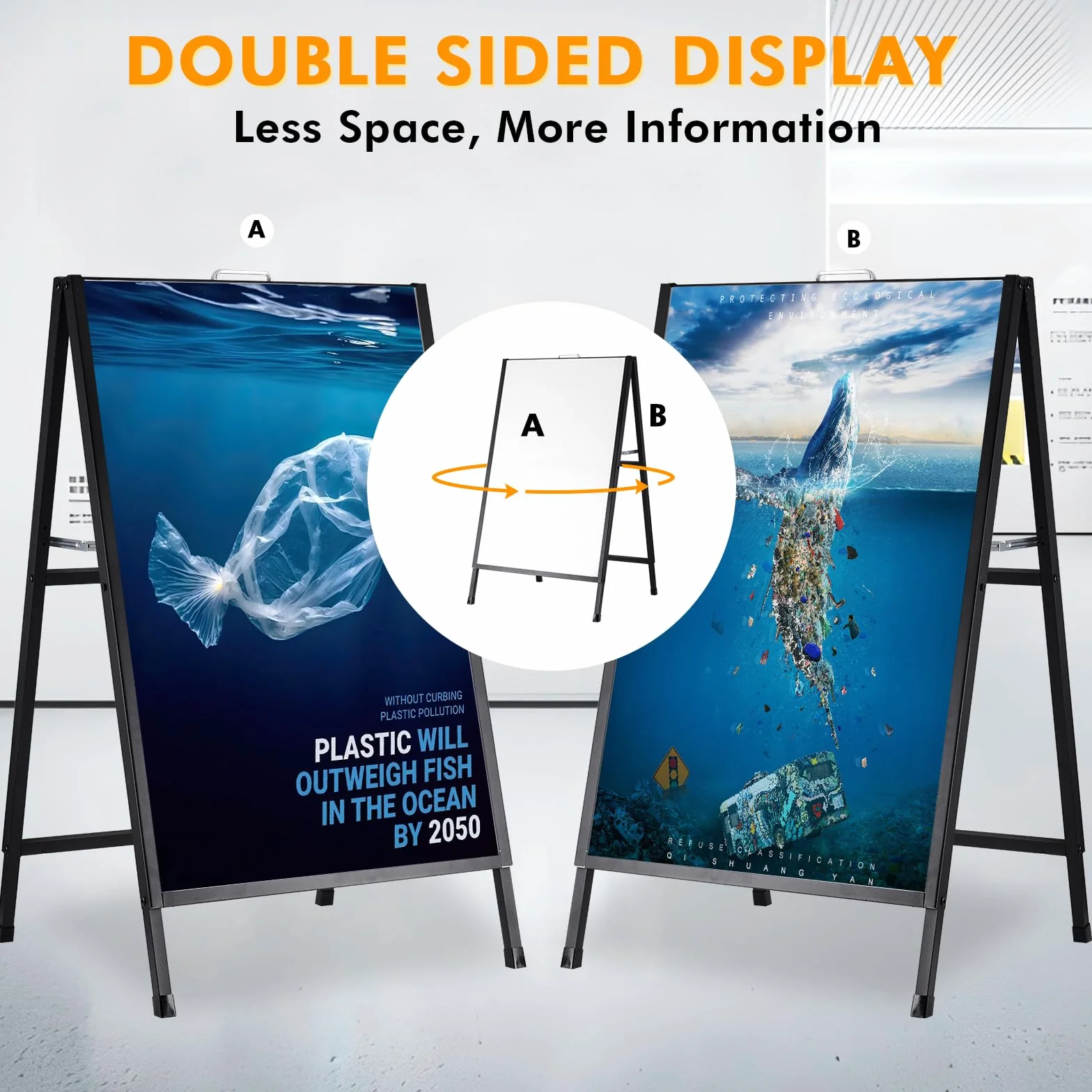 YUCHENGTECH Chevalet Stop Trottoir Exterieur avec Poignée 60x90cm | Porte Affiche Trottoir Porte-affiche en Métal Bilatéral Résistant Aux Intempéries pour Bars Restaurants Expositions Extérieur