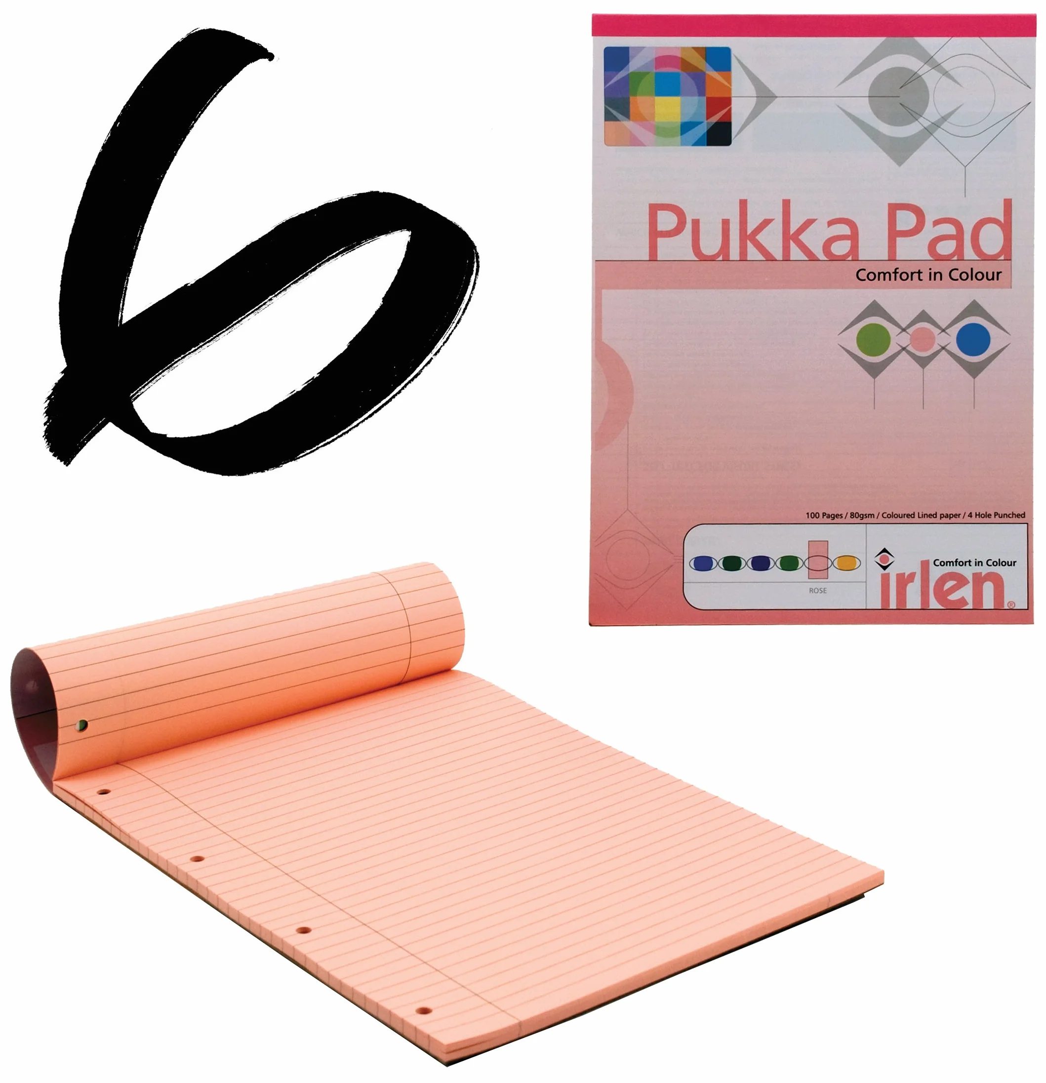 Papier Peint Rose Pukka A4 80 g/m² Ligné avec Marge Lot de 6 Feuilles