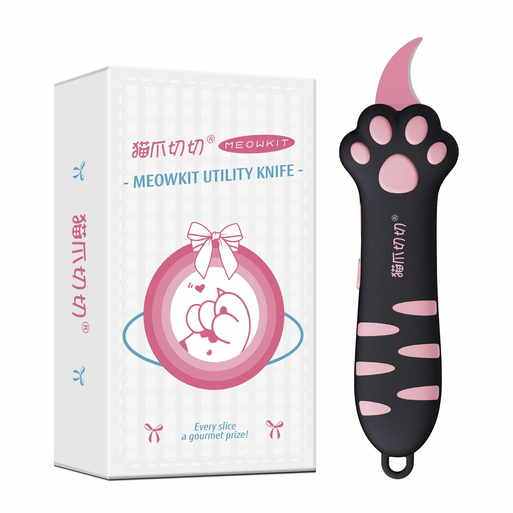Cutter rétractable lame acier inoxydable revêtement antiadhésif poignée ergonomique patte de chat Rose Noir