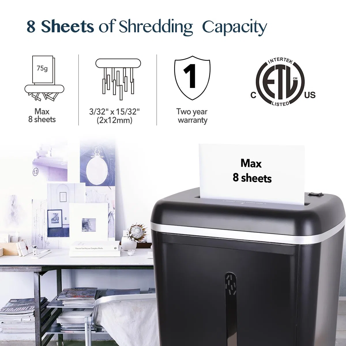 Wolverine Destructeur de Documents à 8 Feuilles P5 Haute sécurité avec Micro Coupe pour Papier Lourd et Cartes de crédit, Ultra Silencieux, avec bac Amovible d'une capacité de 17 l SD9101 (Noir)