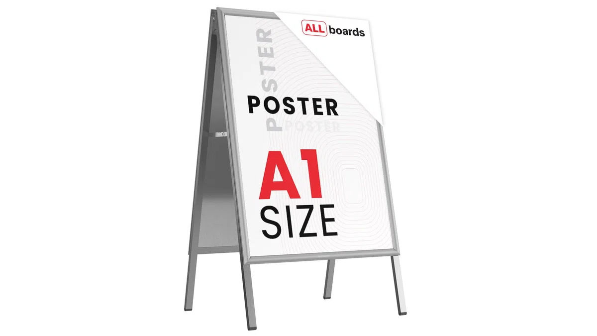 ALLboards Chevalet Porte-Affiche Double Face Cadre en Aluminium Gris – Format A1