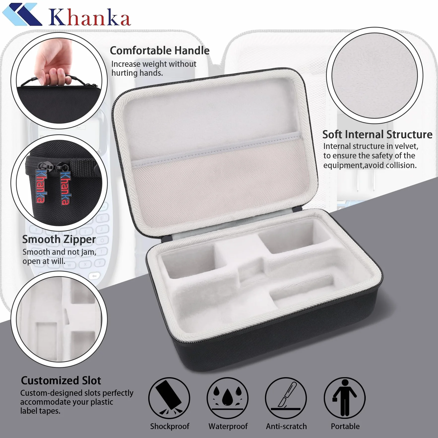 Khanka Étui pour DYMO LetraTag LT-100H/LT-100H Plus/XR Étiqueteuse Portative, Compatible avec Rubans Plastiques DYMO Letratag