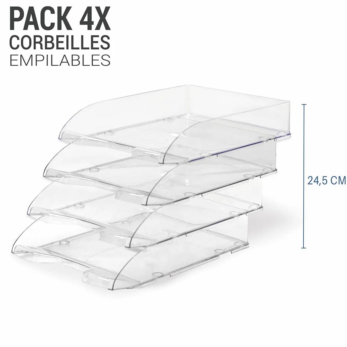 Waytex Pack de 4 Corbeilles à Courrier A4 Plastique Transparent