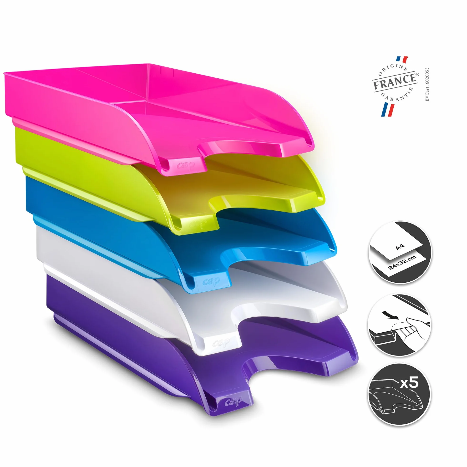 CEP Lot 5 Corbeilles à courrier Banette Organiseur Energy Gloss Rangement Bureau Papier A4 24x32cm